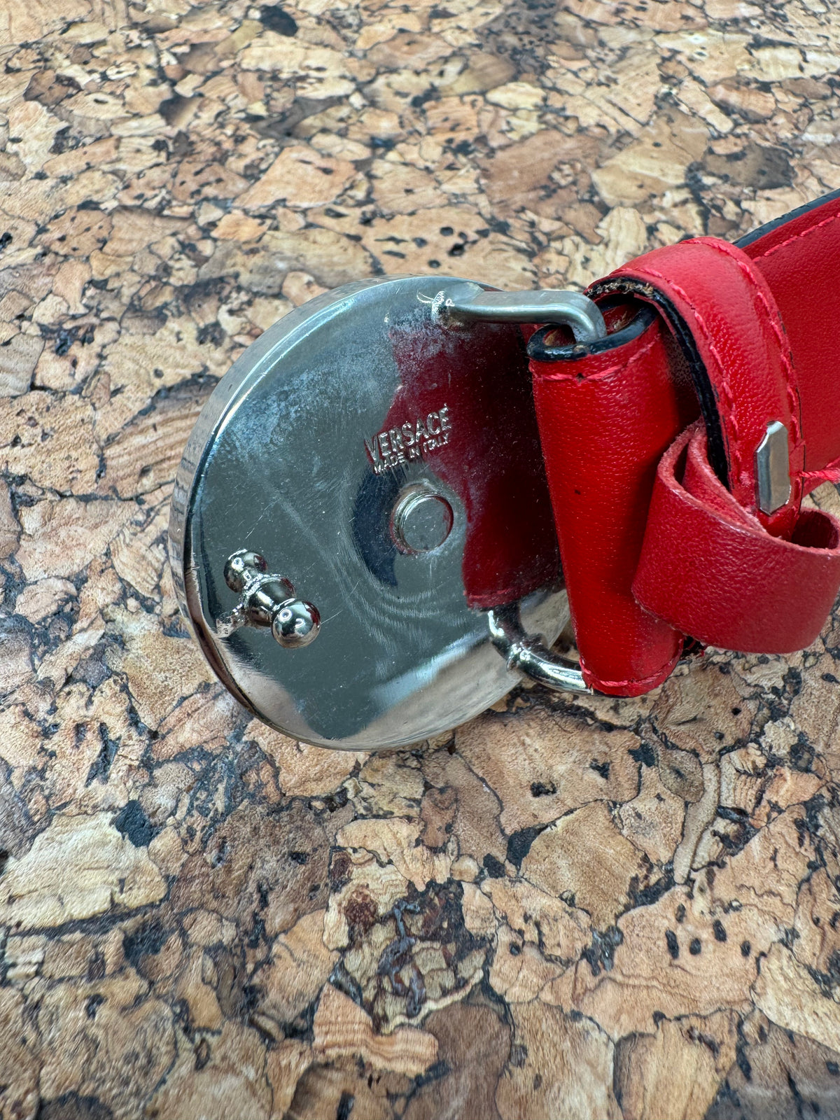 Vintage Versace Medusa & Greek Key Cherry Red Leather Belt