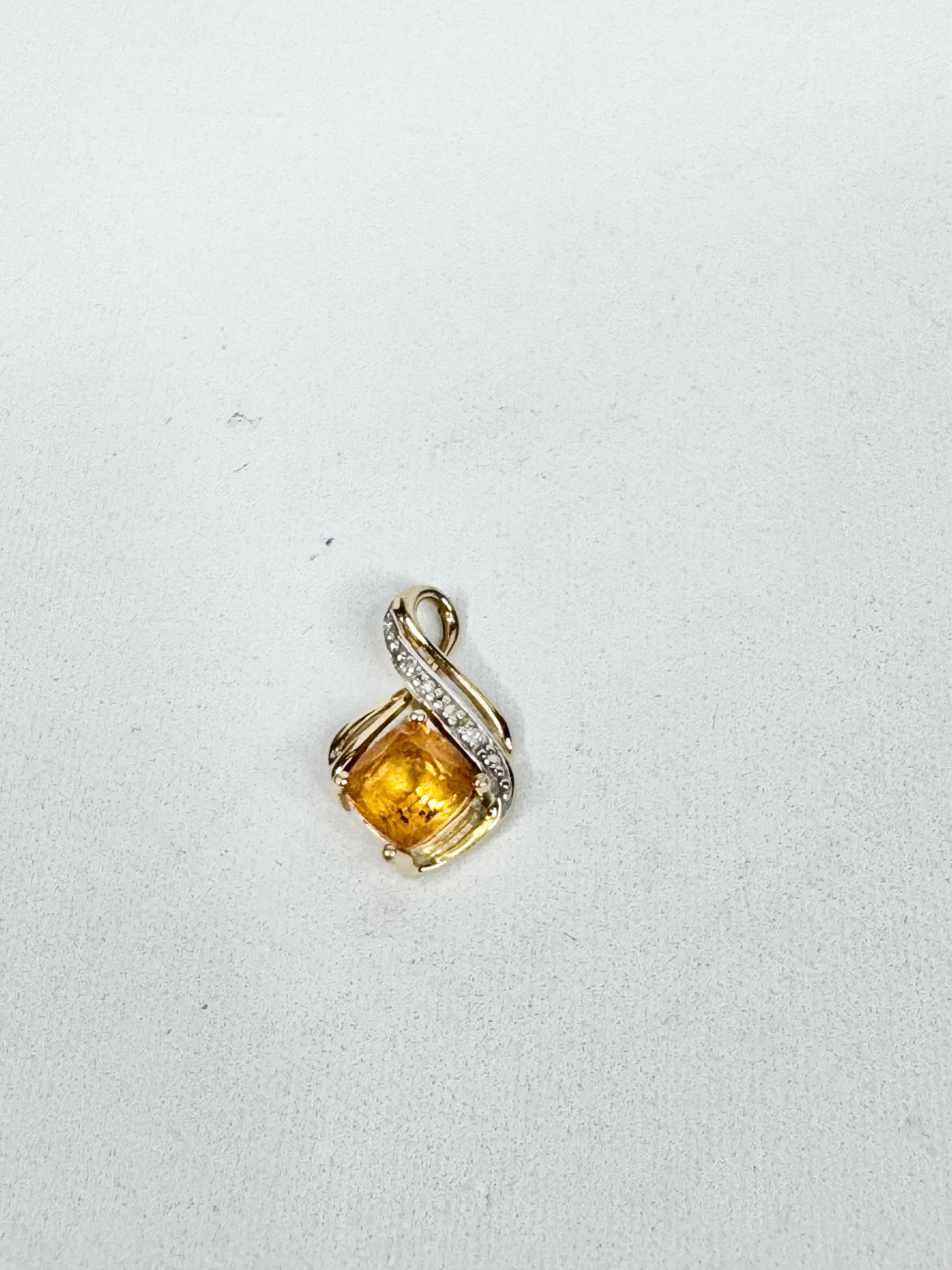 9ct Gold, Citrine & Diamond Swirl Pendant