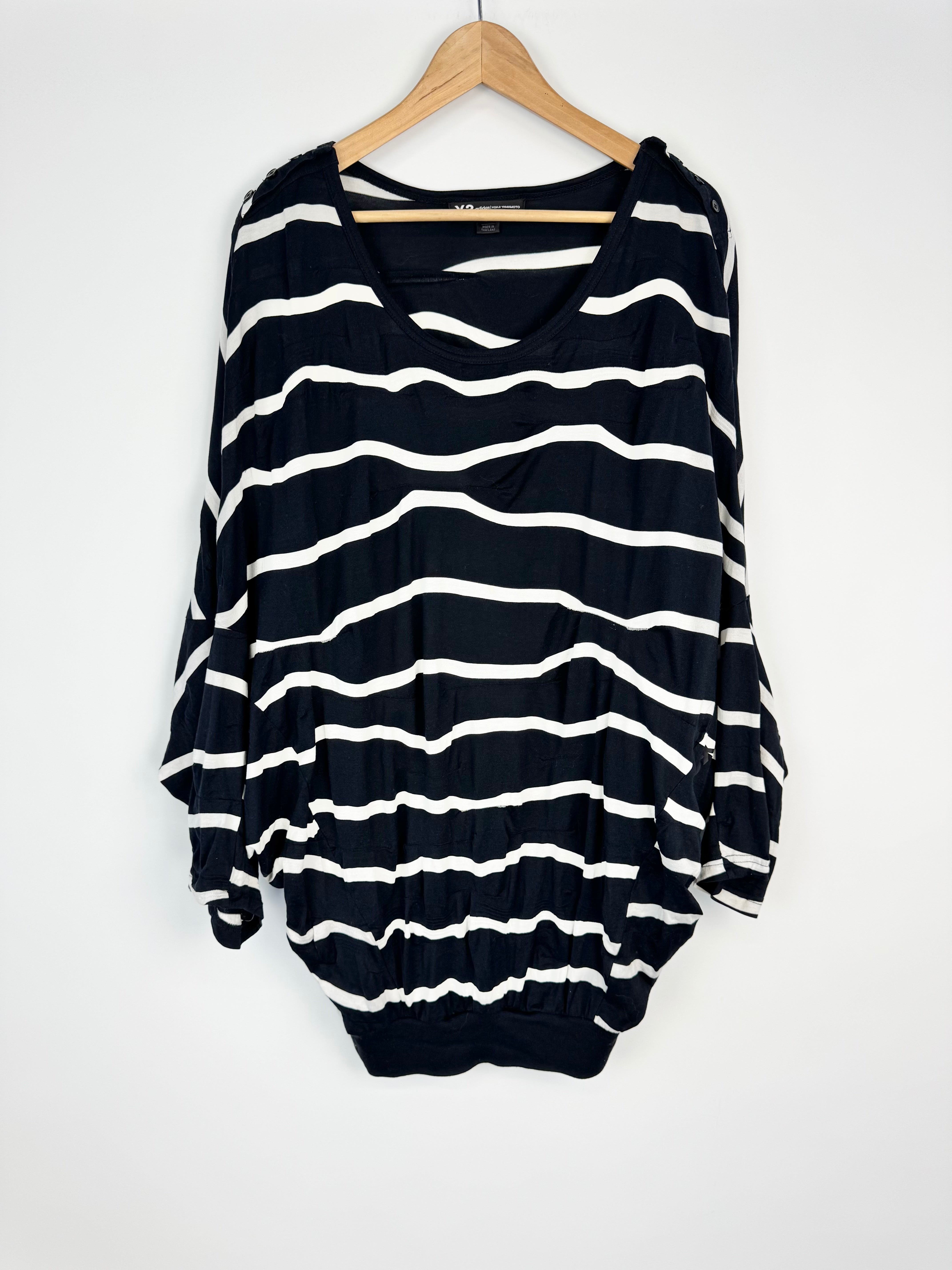 Y-3 by Yohji Yamamoto Black & White Squiggle Pattern Dolman Sleeve Top - AU8/10