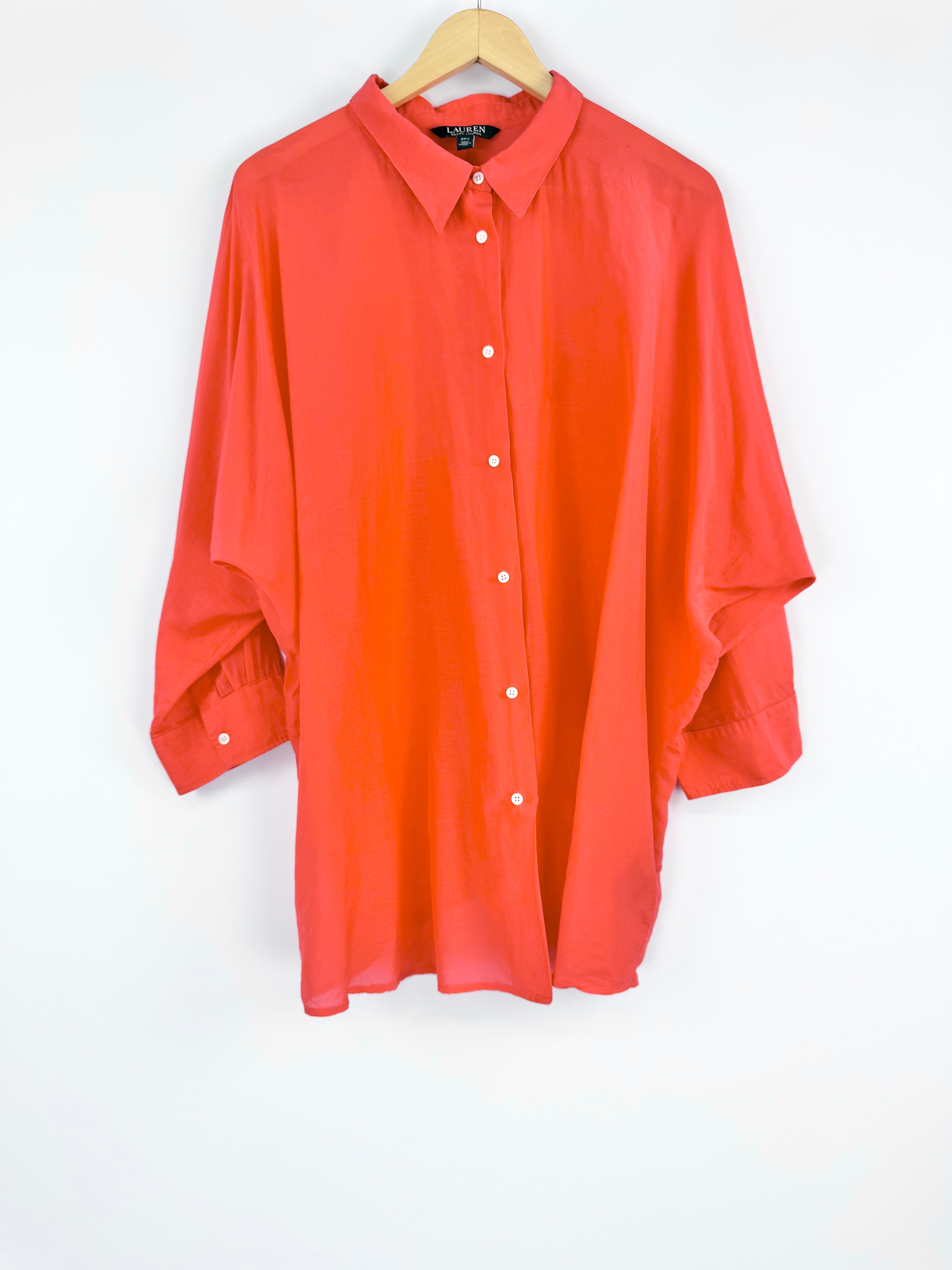 Ralph Lauren Silk-Blend Sheer Red Blouse - AU22