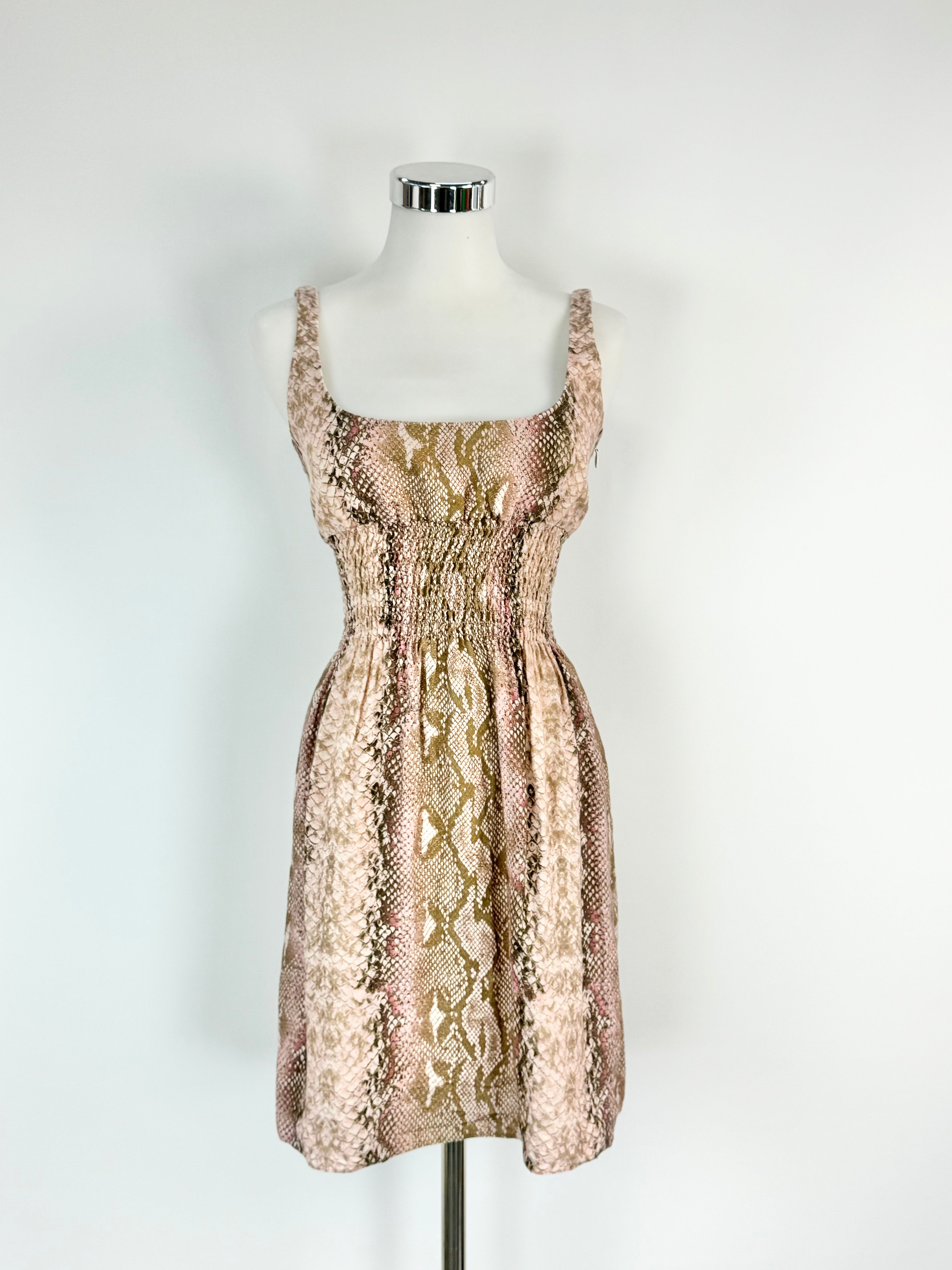 Emilia Wickstead Dusty Pink Linen Snakeskin Pattern Midi Dress - AU8