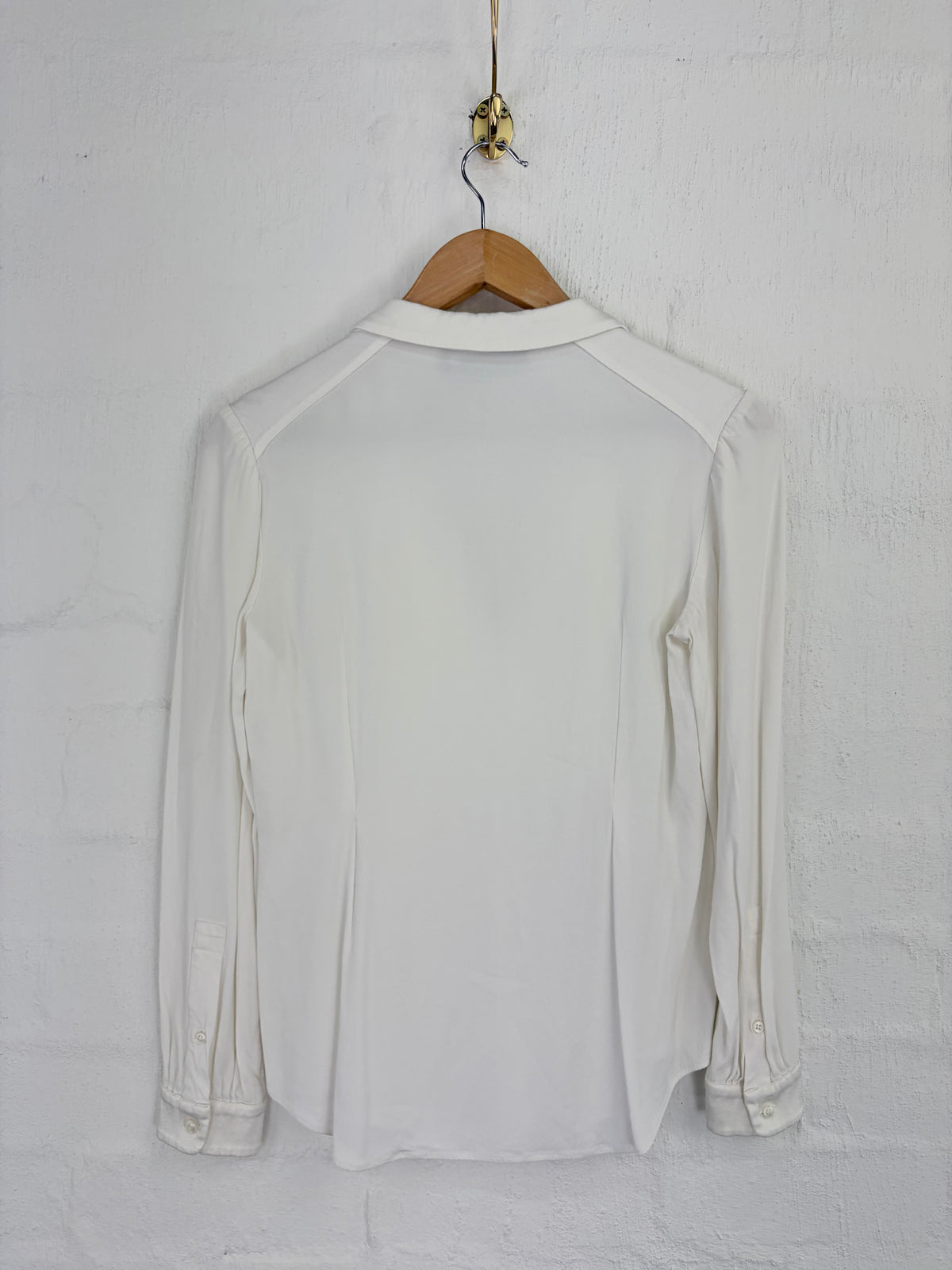 Yves Saint Laurent White Paneled V-Neck Button Down Blouse - AU10