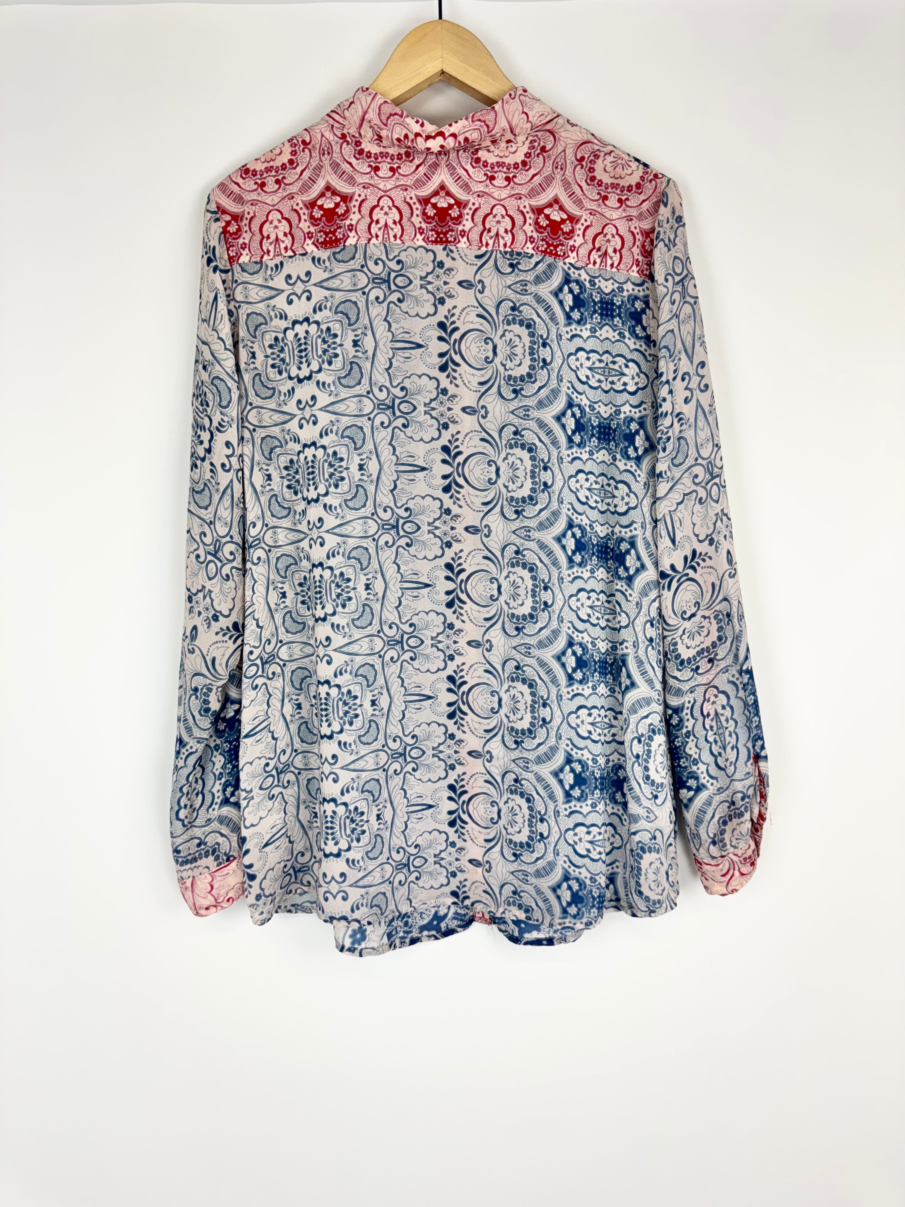 Johnny Was Blue & Coral Floral Patterned Rayon Shirt - AU10/12
