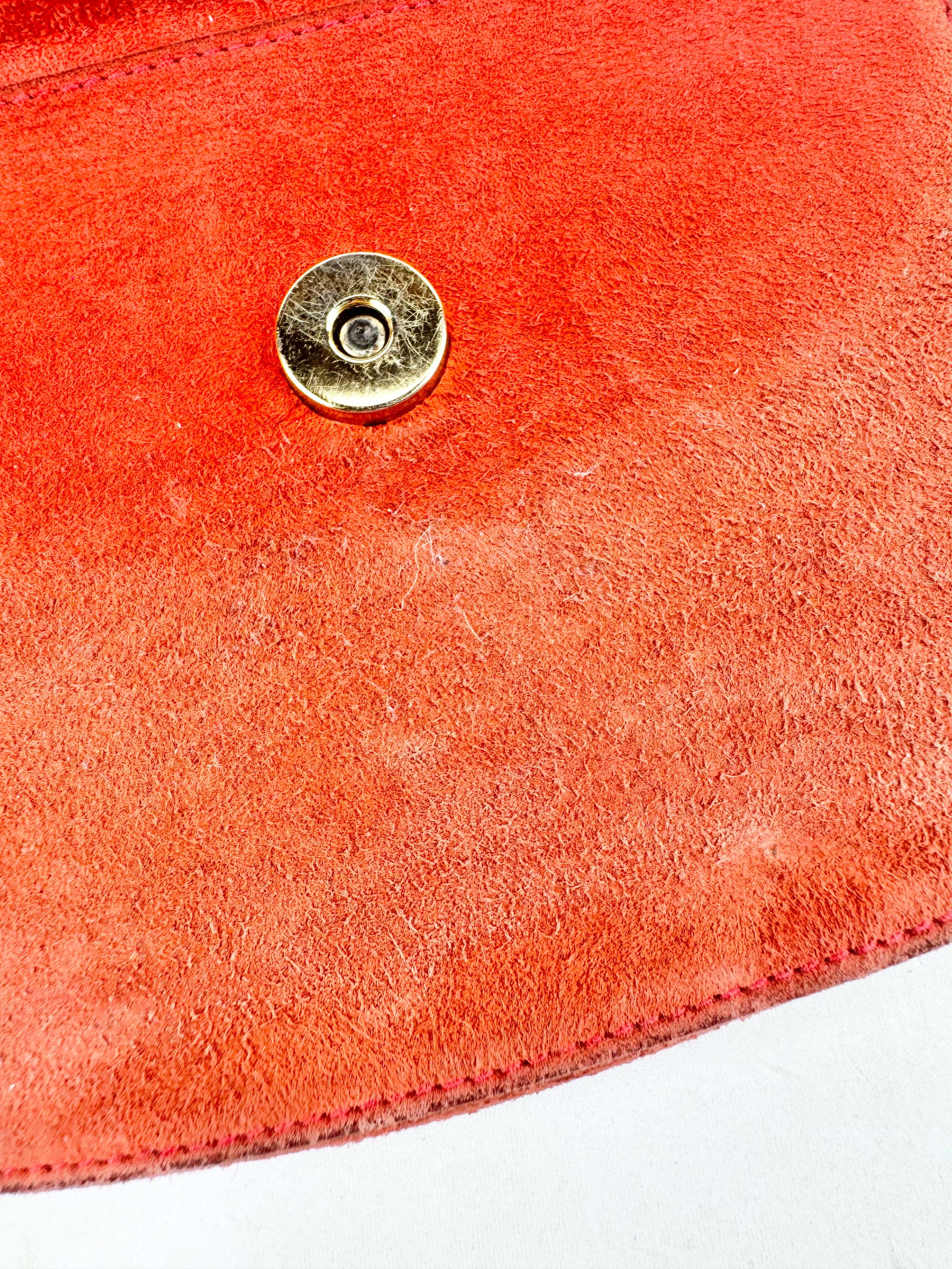 Vintage Gucci Mini Orange Sorbet Suede Bamboo Cross Body Bag