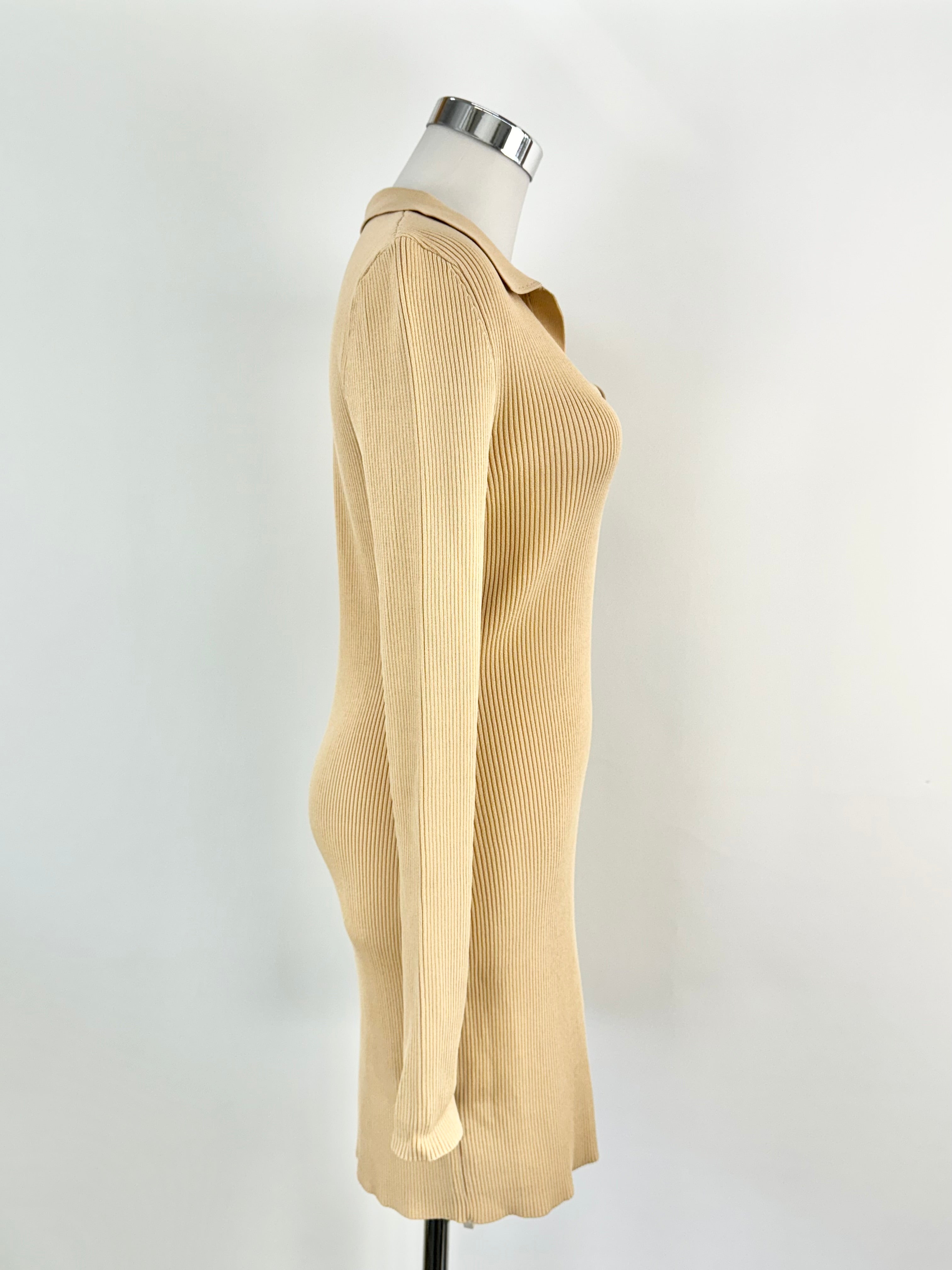 Bec + Bridge Beige Rib Knit Long Sleeve Body Con Dress - AU14