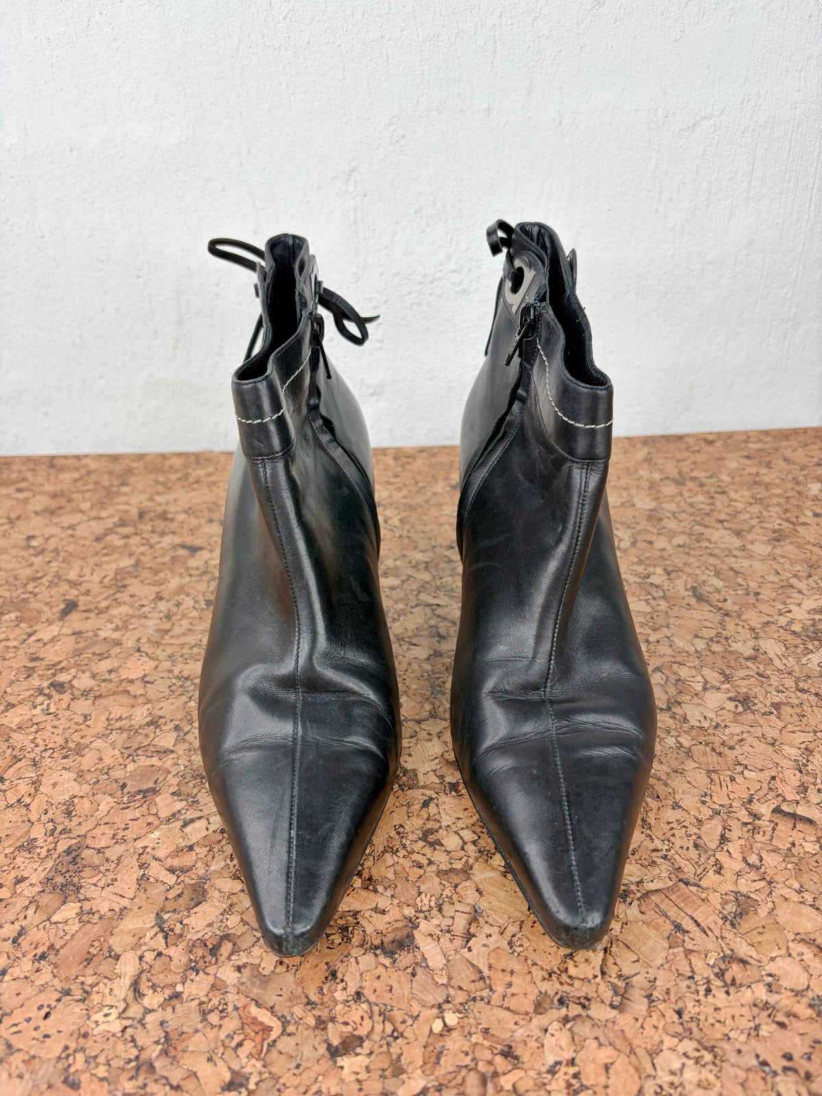 Salvatore Ferragamo Smooth Black Leather Pointed Toe Ankle Boots - EU40