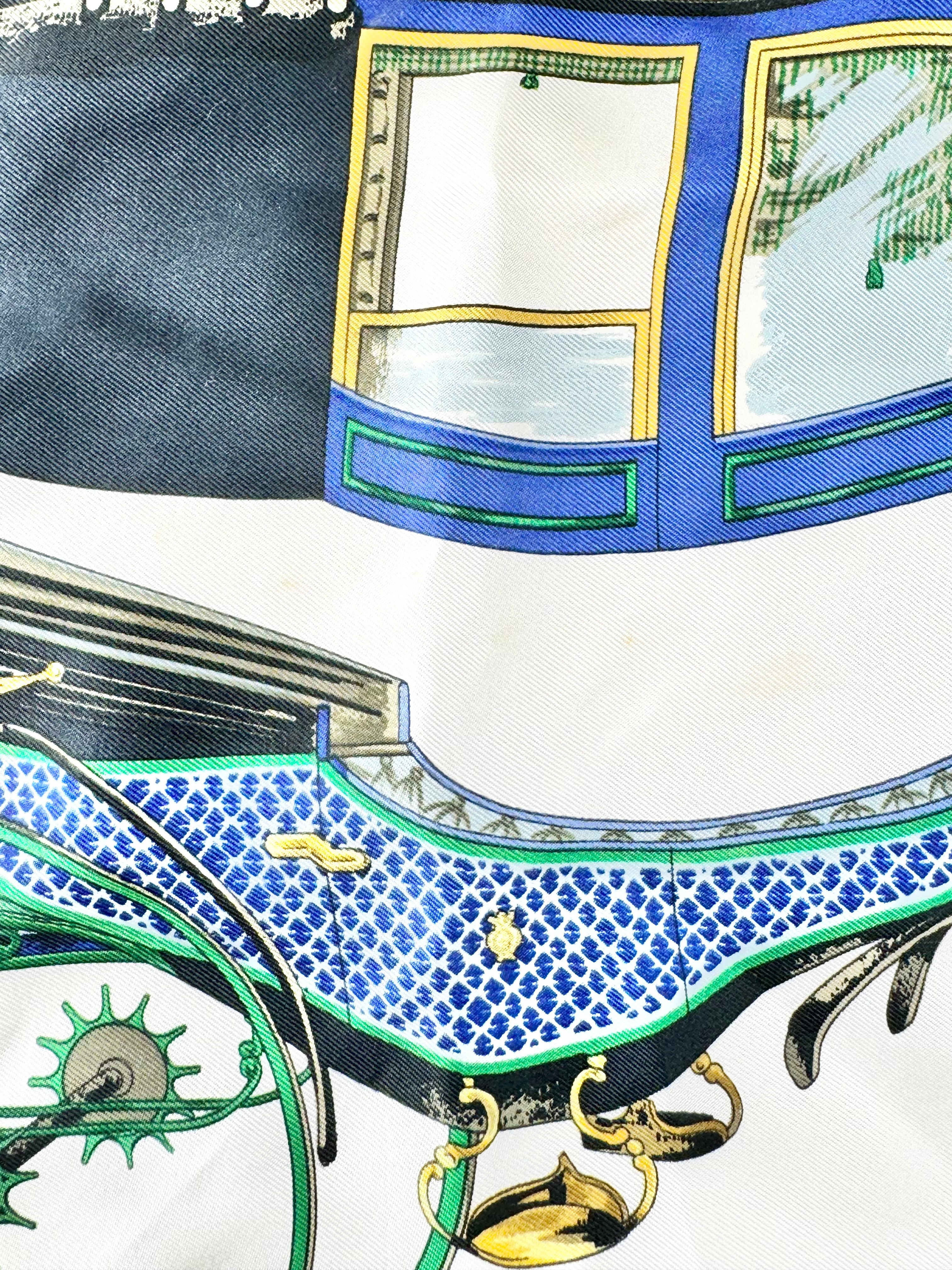 Hermès Scarf Carré ‘les voitures à transformation’ Blue Silk Scarf