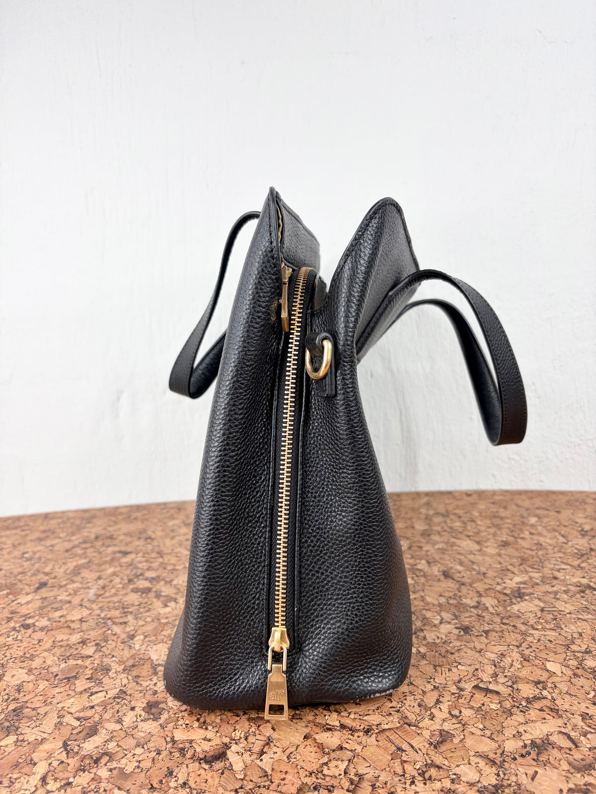 Alf the Label Black Grained Leather Top Handle Bag