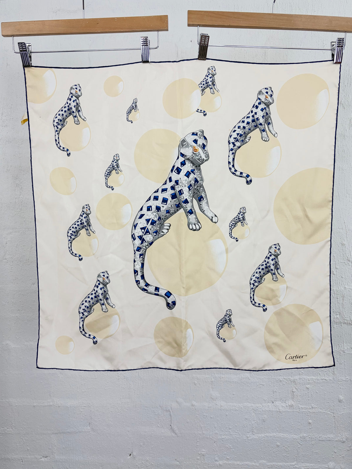 Cartier Panthere Saphir Hand-Rolled Silk Square Scarf