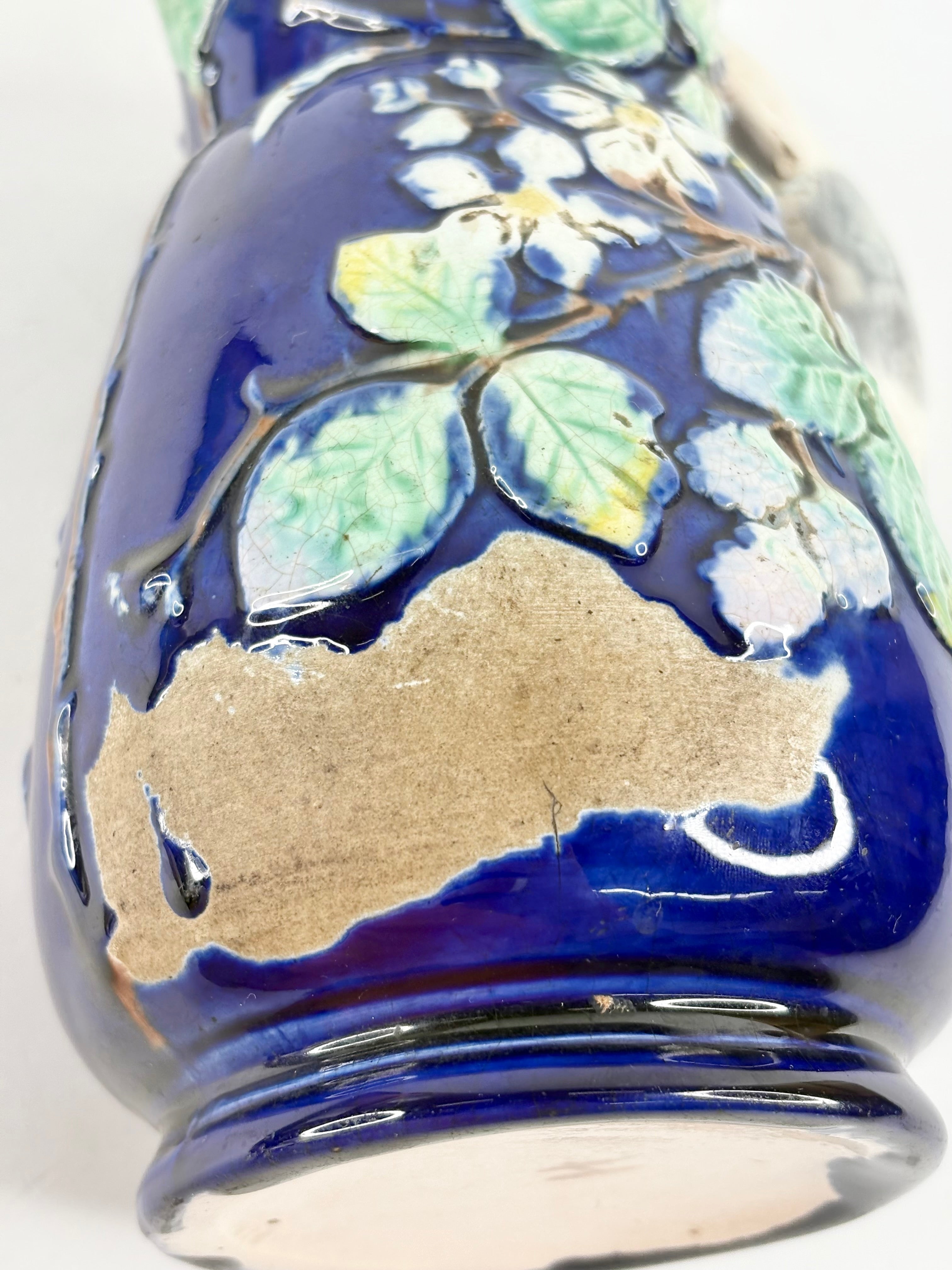 Cobalt Majolica Cat Pitcher