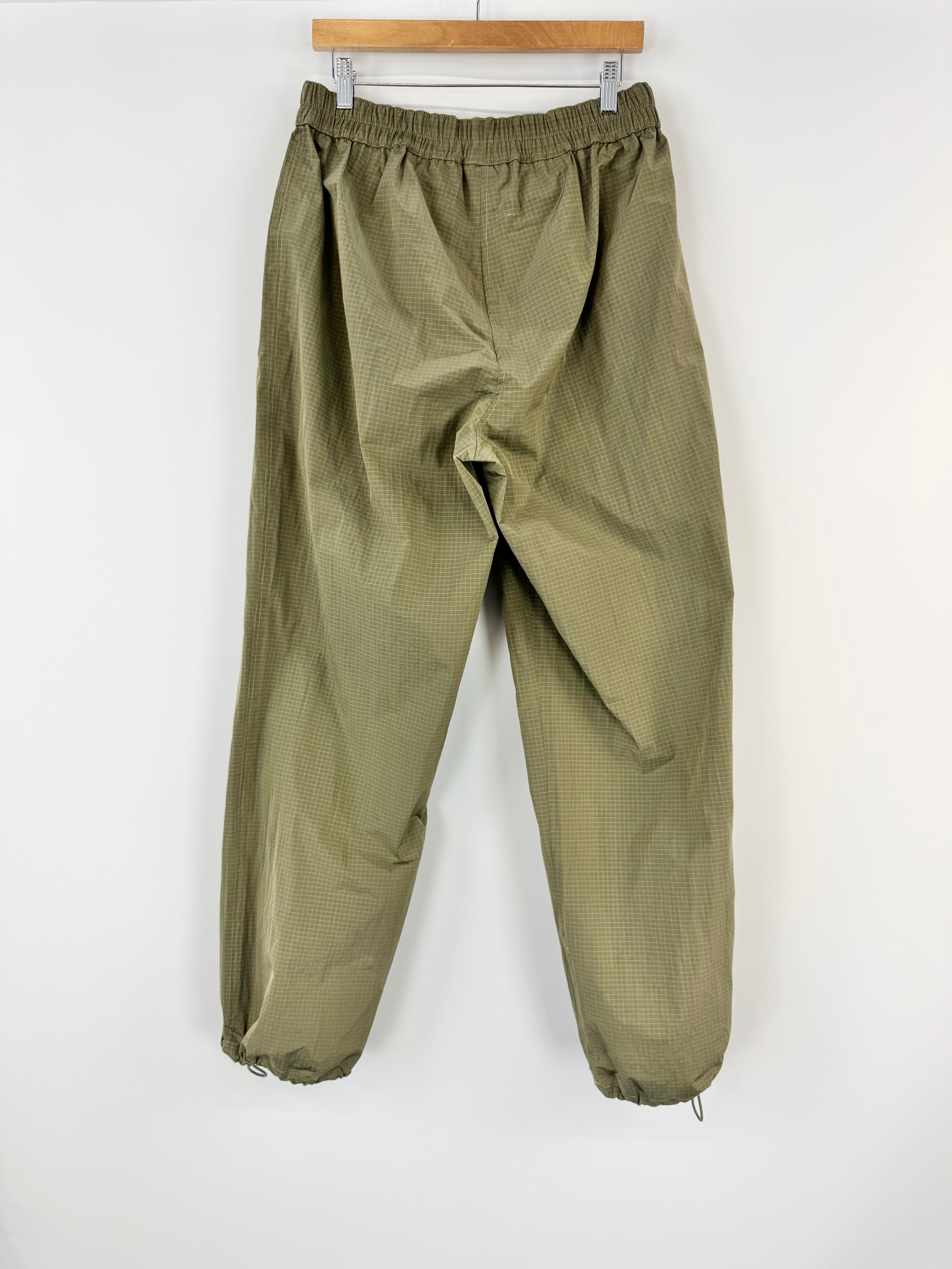 Ganni Khaki Crinkle Grid Pattern Tracksuit Pants - AU10/12
