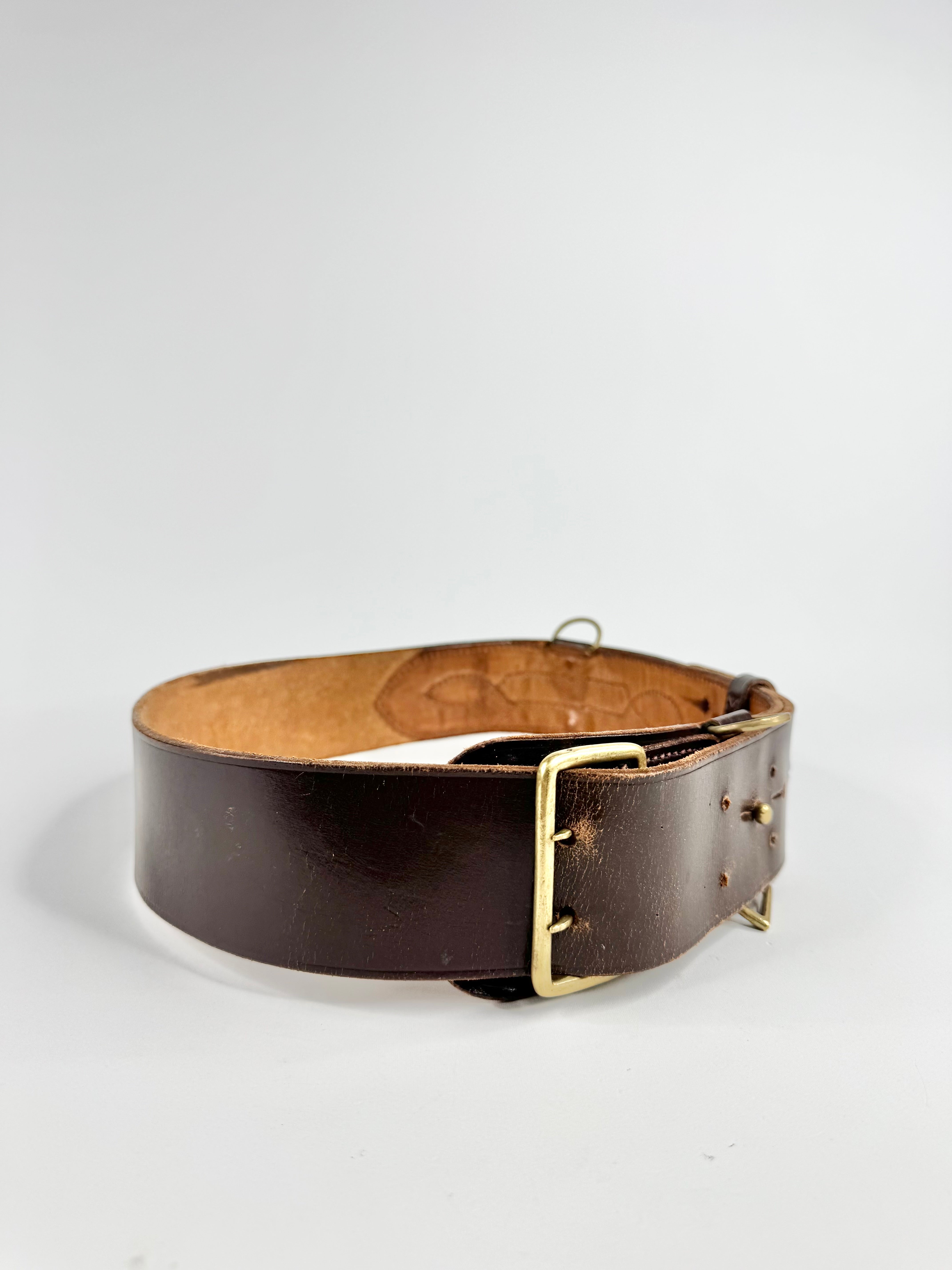 Vintage Wide Brown Leather Brass Embellished Belt