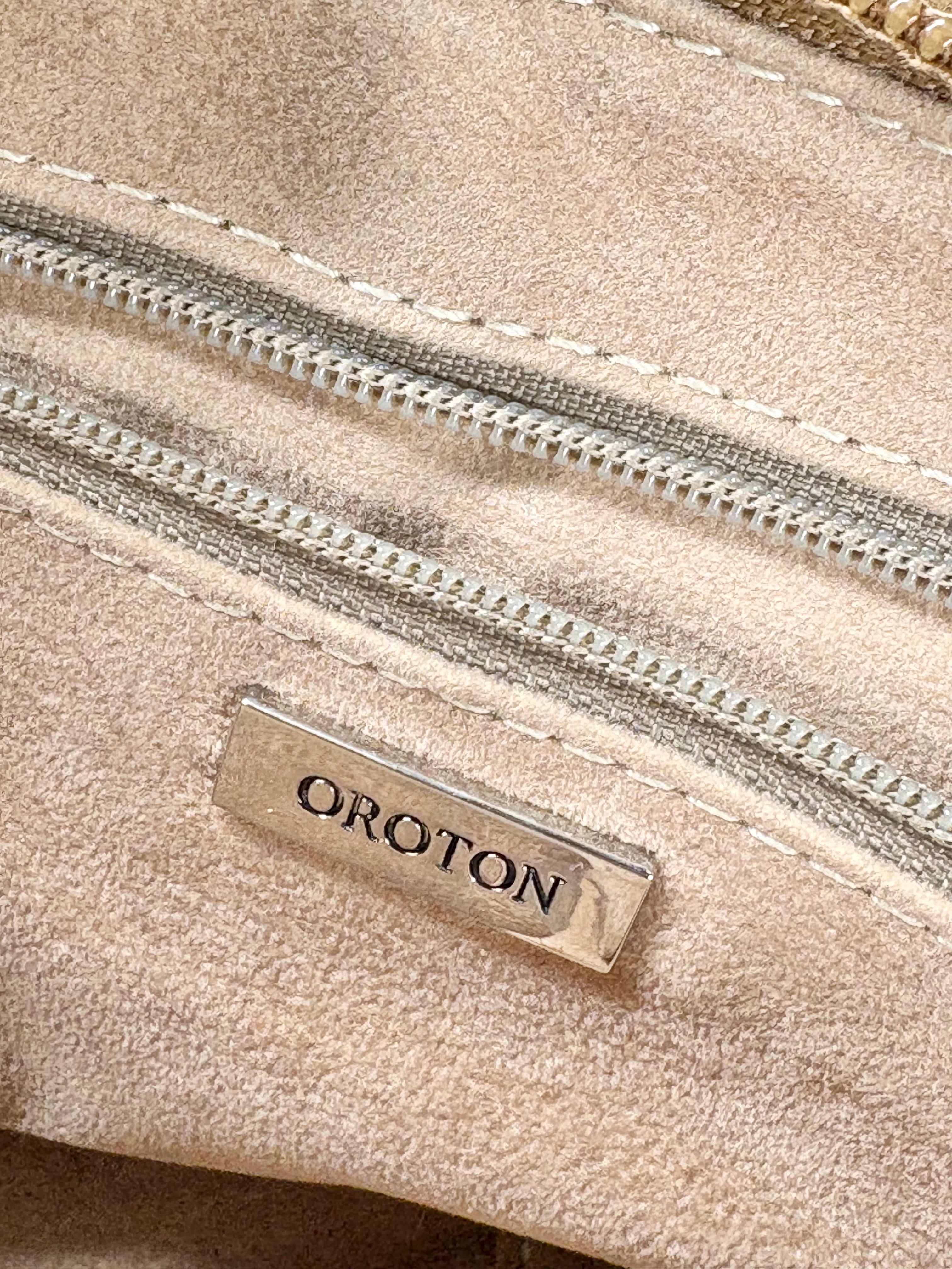 Oroton Biscuit Leather Croc-Embossed Baguette