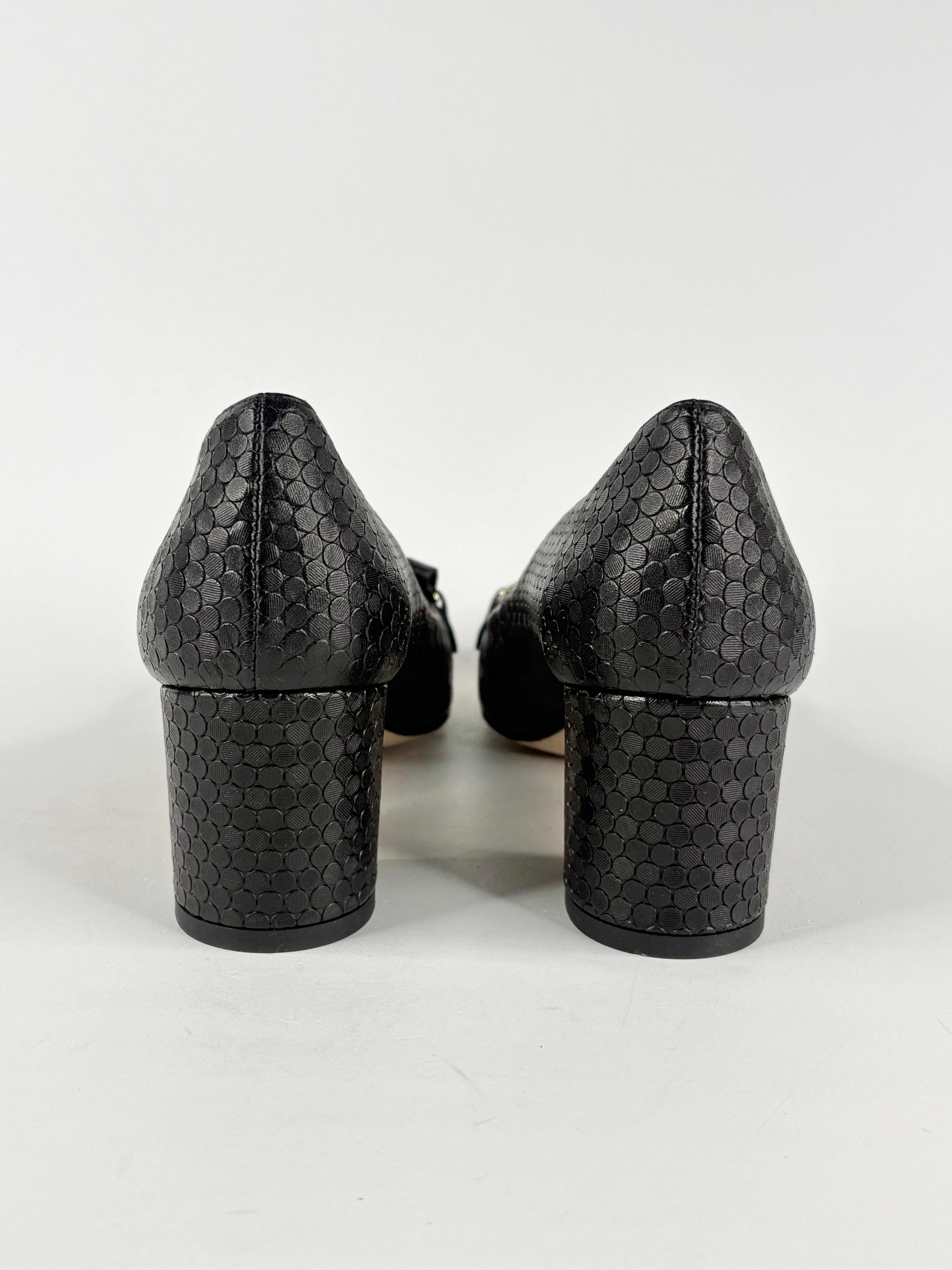 Habbot Black Leather Scaly Loafer-Pumps - EU40