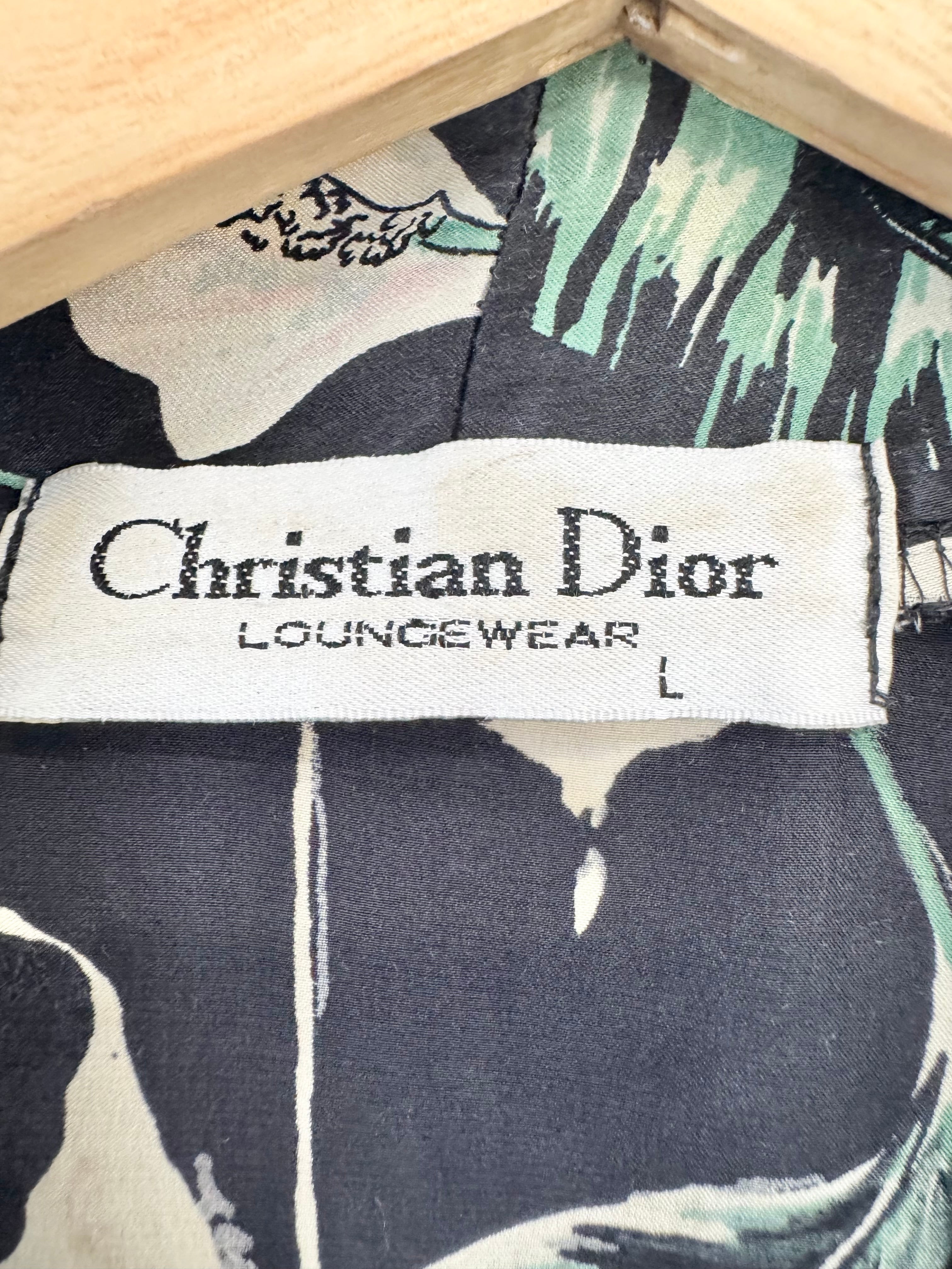 Christian Dior Loungewear Black Lily Patterned Silk Dressing Gown - AU12/14