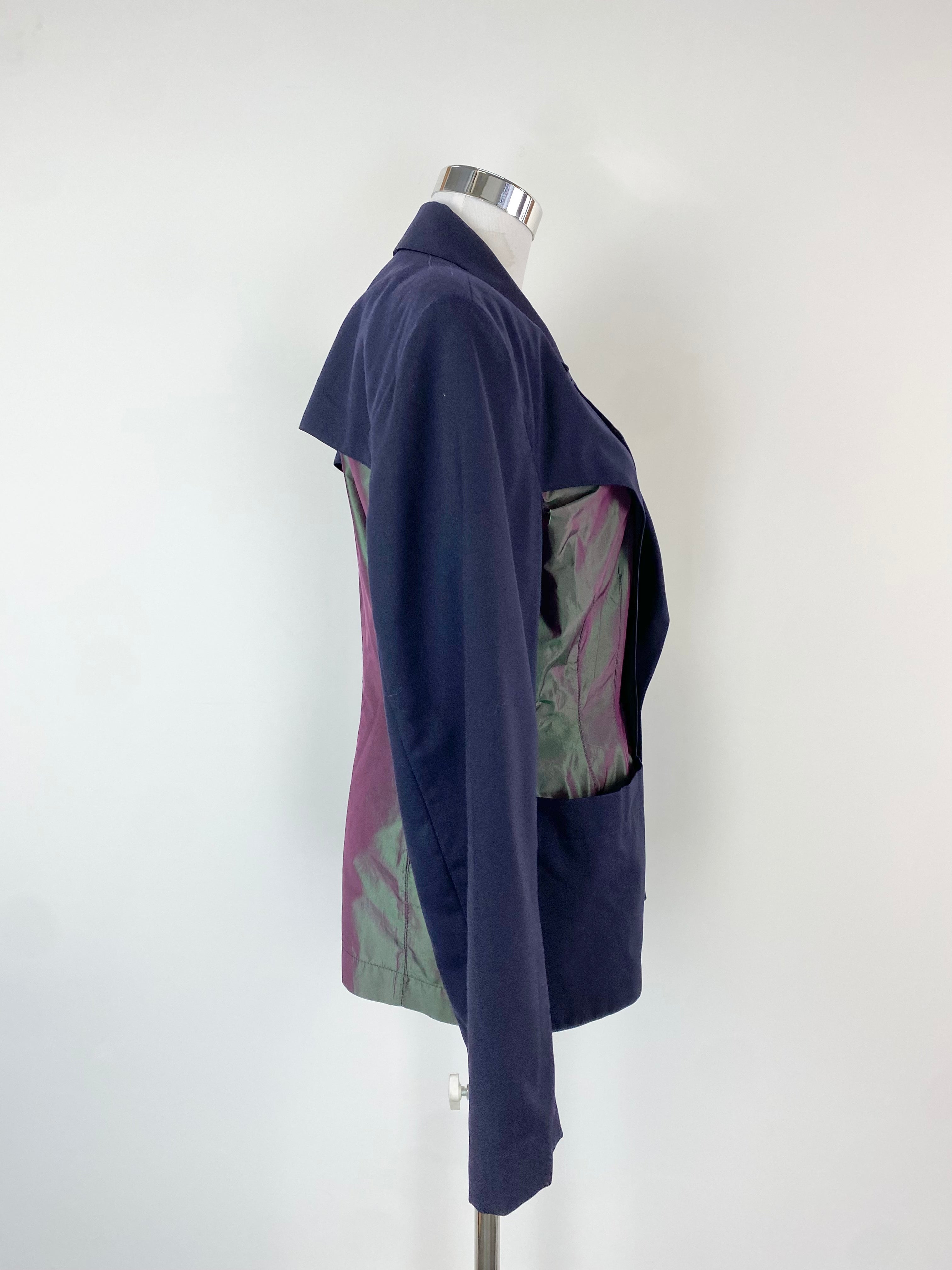 John Richmond Women Blue & Green Shot Silk & Wool Blazer - AU10