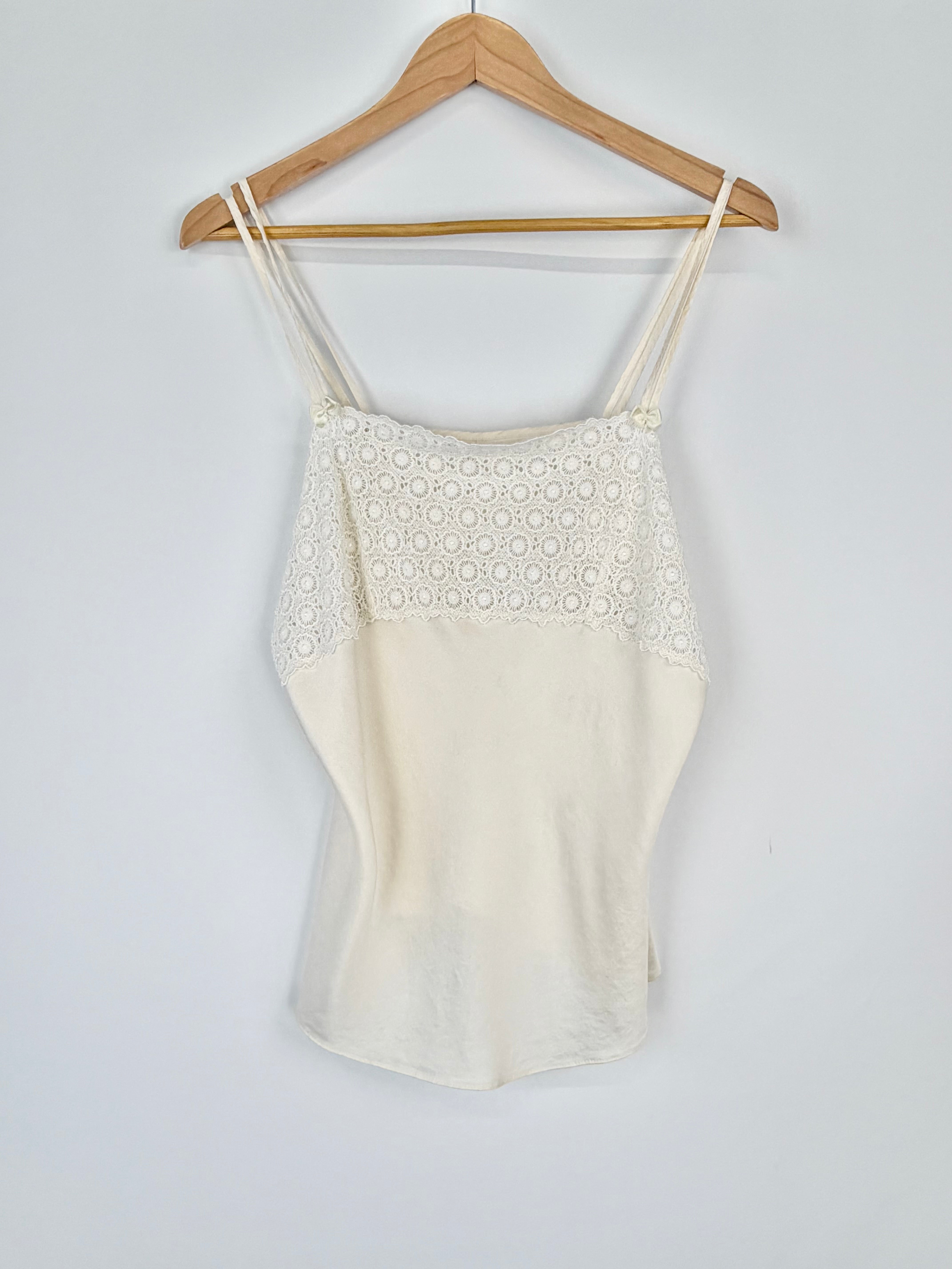 Vintage Yves Saint Laurent Silk & Rayon Lace Embellished Singlet - AU12