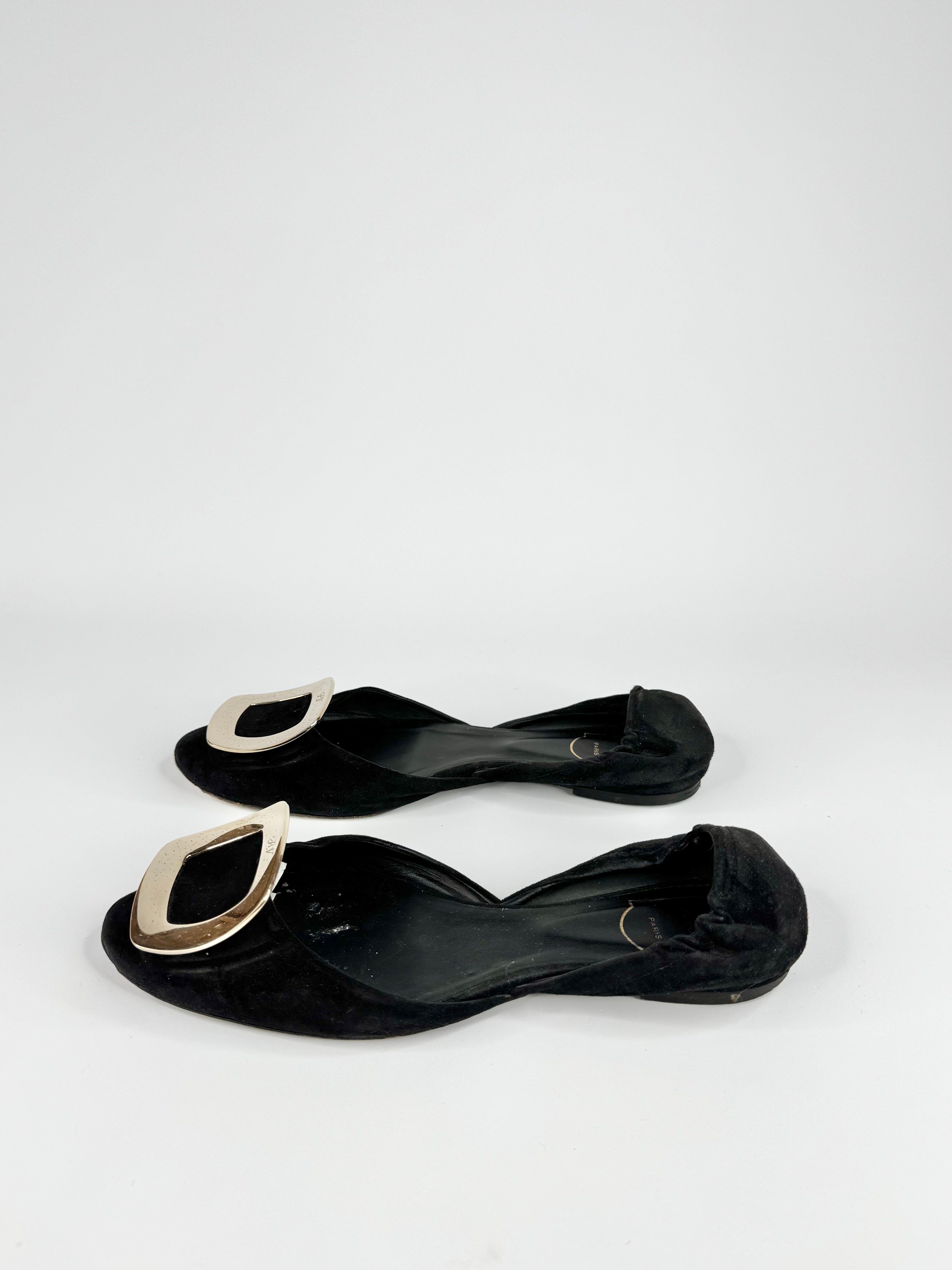 Roger Vivier Black Suede D'Orsay Ballet Flats - EU37.5