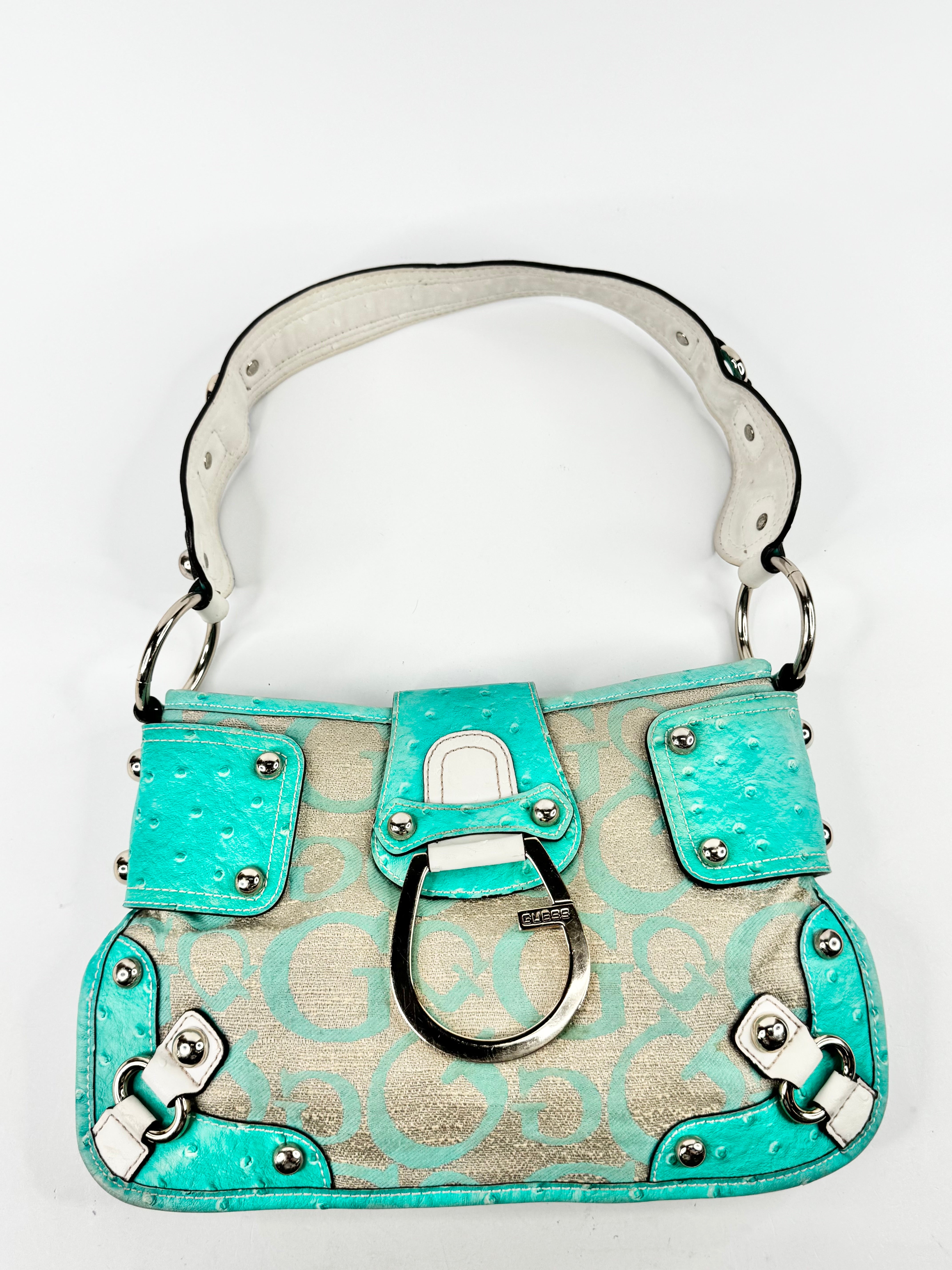 Guess Aqua & Gold Woven Shoulder Bag