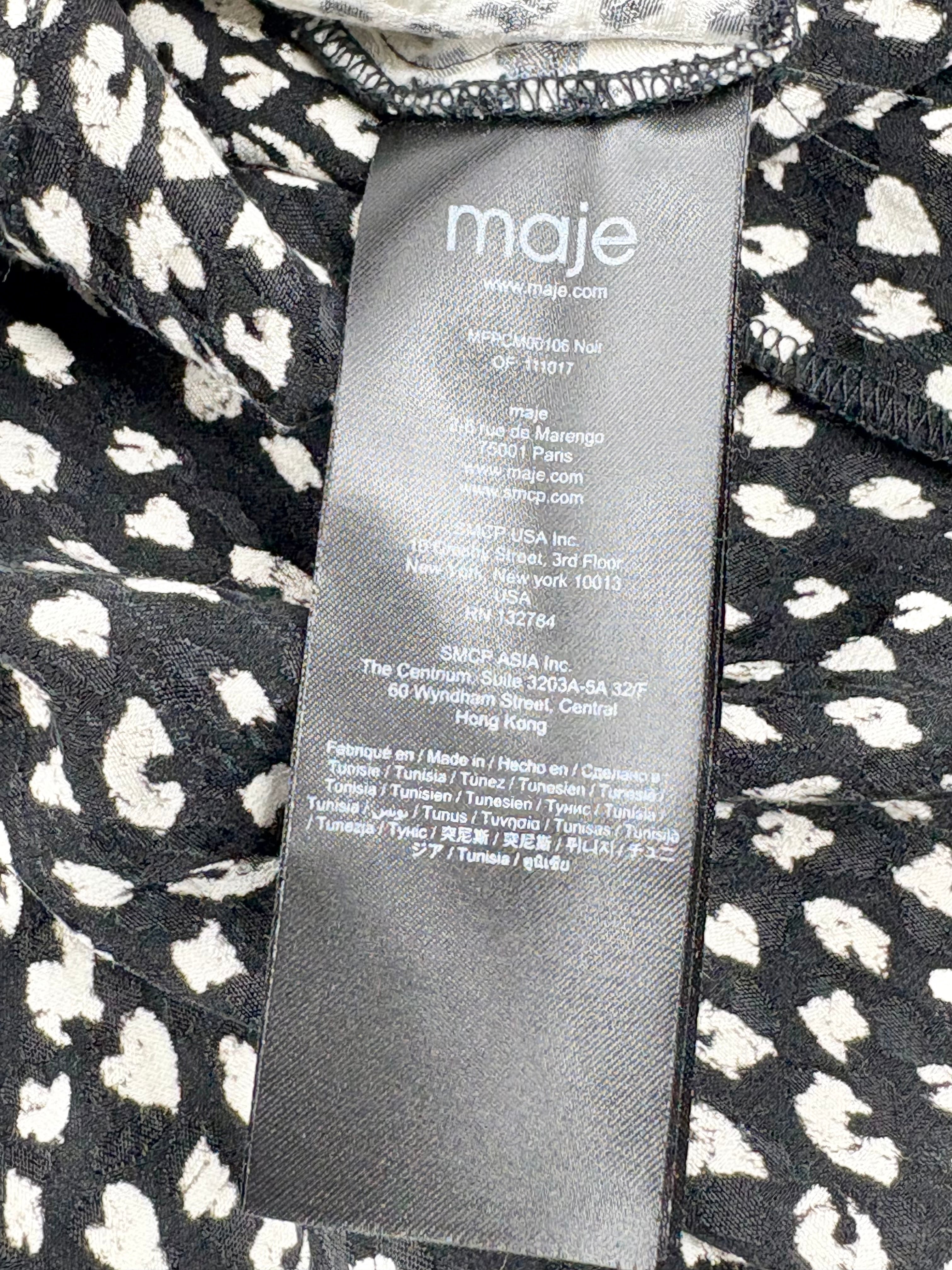 Maje Black & White Animal Print Long Sleeve Shirt - AU10