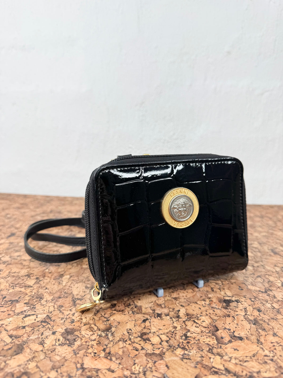 Vintage 90s Gianni Versace Patent Faux Croc Cross Body Bag