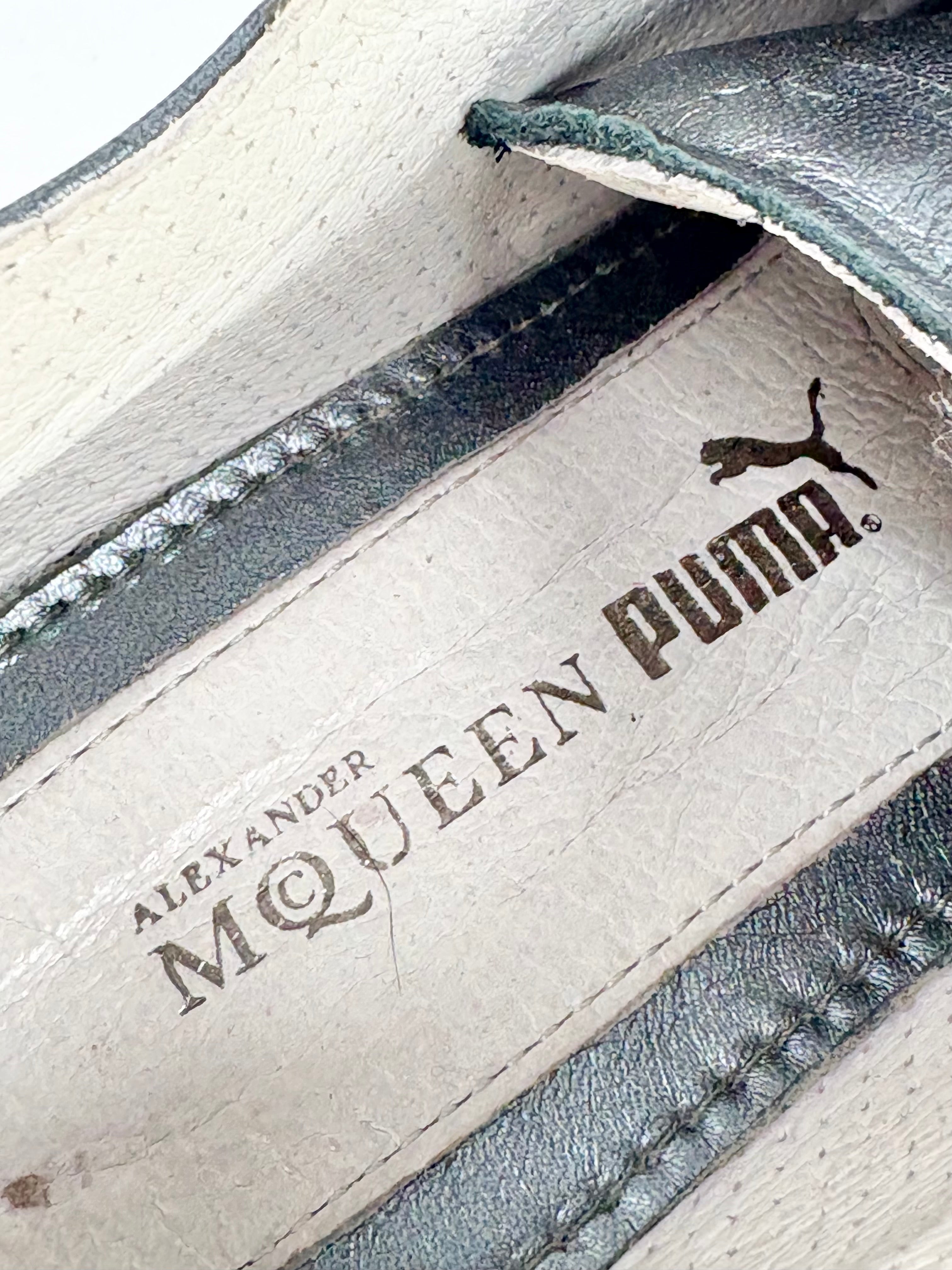 Alexander McQueen x Puma Metallic Gunmetal Grey Leather Sneakers - EU37
