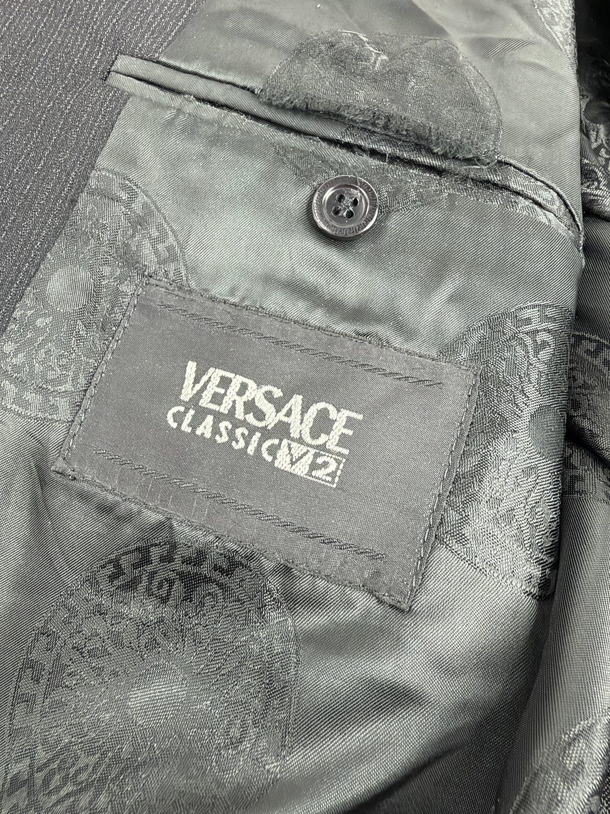 Versace V2 Classic Black Pinstriped Wool Blazer - 54