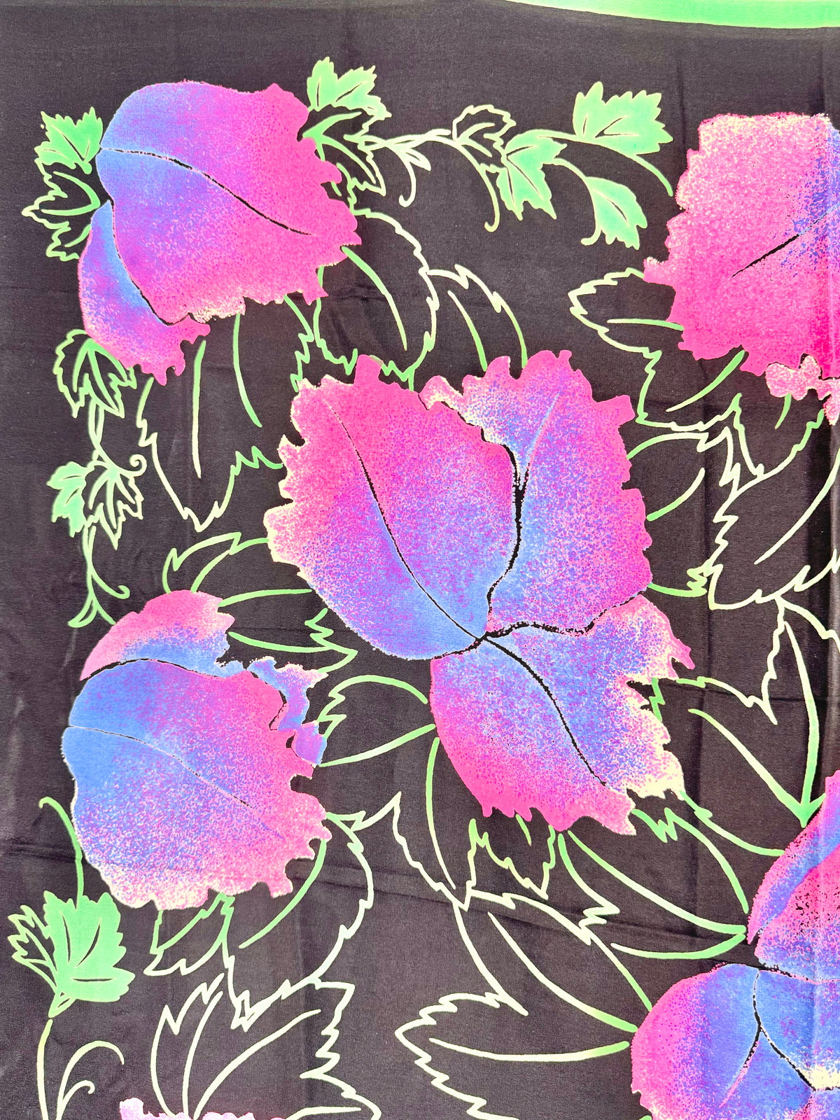 Black Pink Floral Patterned Square Scarf