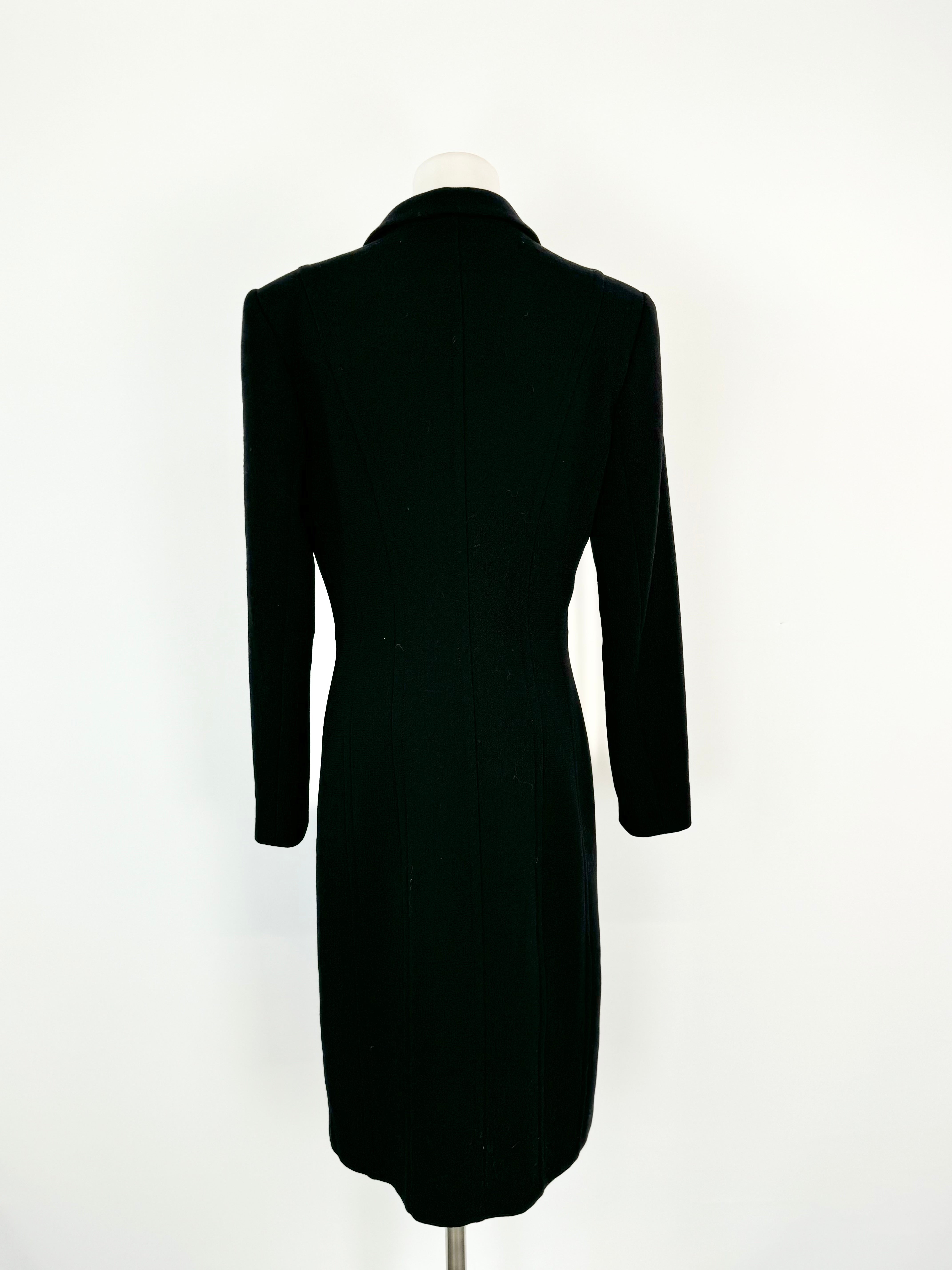 Vintage Escada by Margaret Ley Black Wool Double Breasted Midi Dress - AU10