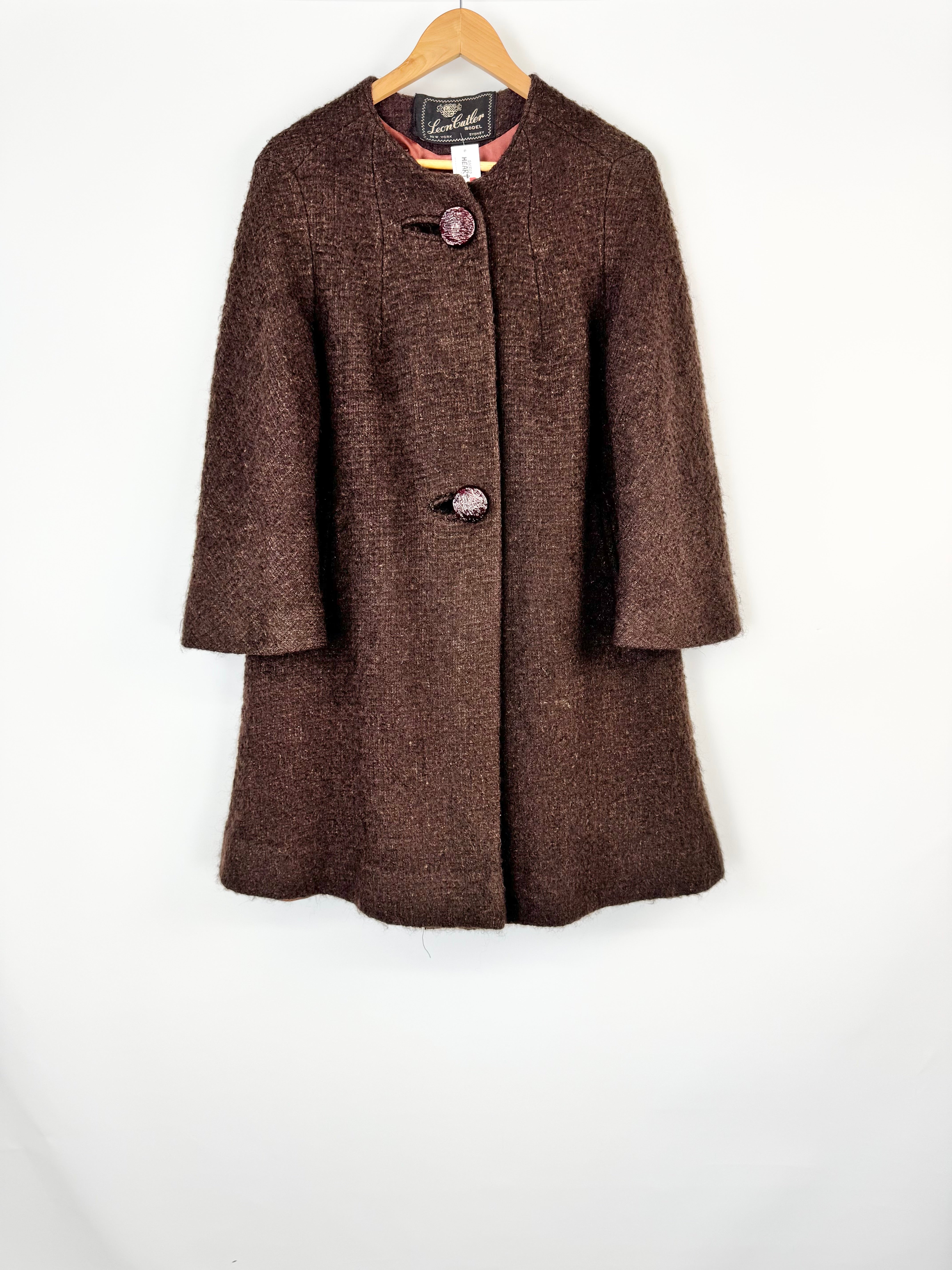 Vintage 60s Leon Cutler Cedar Brown Wool Coat - AU10/12