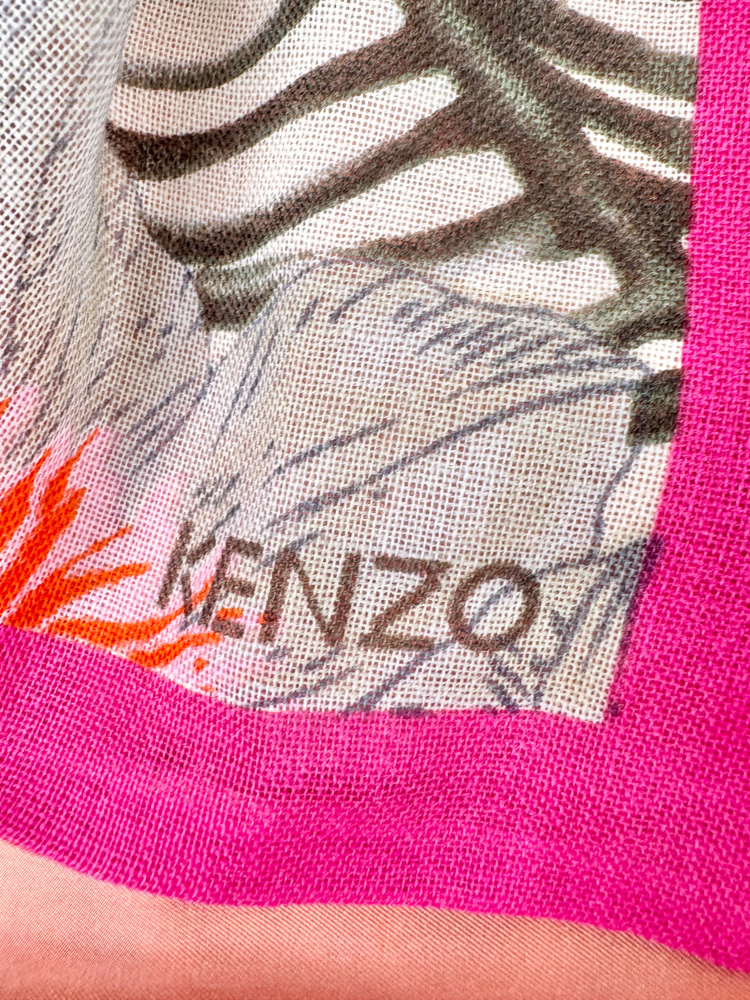 Vintage Kenzo Peach Wool & Silk Floral Scarf