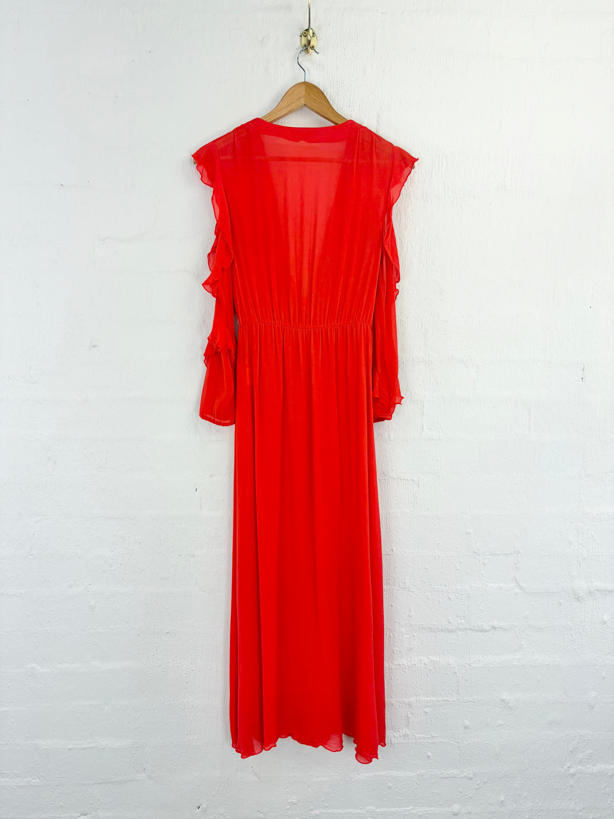 Maje Sheer Crimson Silk Ruffle Dress - AU10