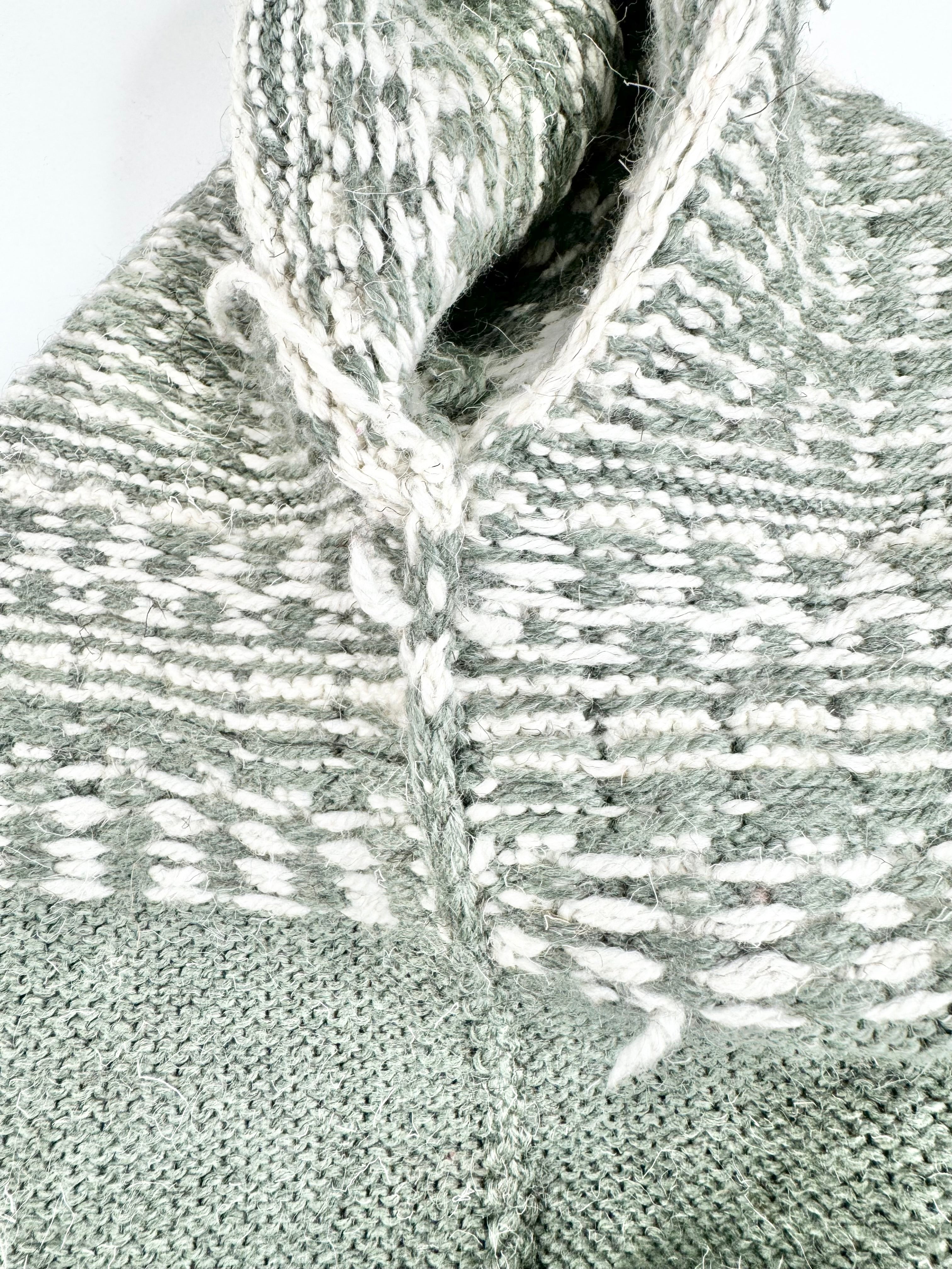 Hand-Made Sage Green & White Knitted Jumper - AU6/8