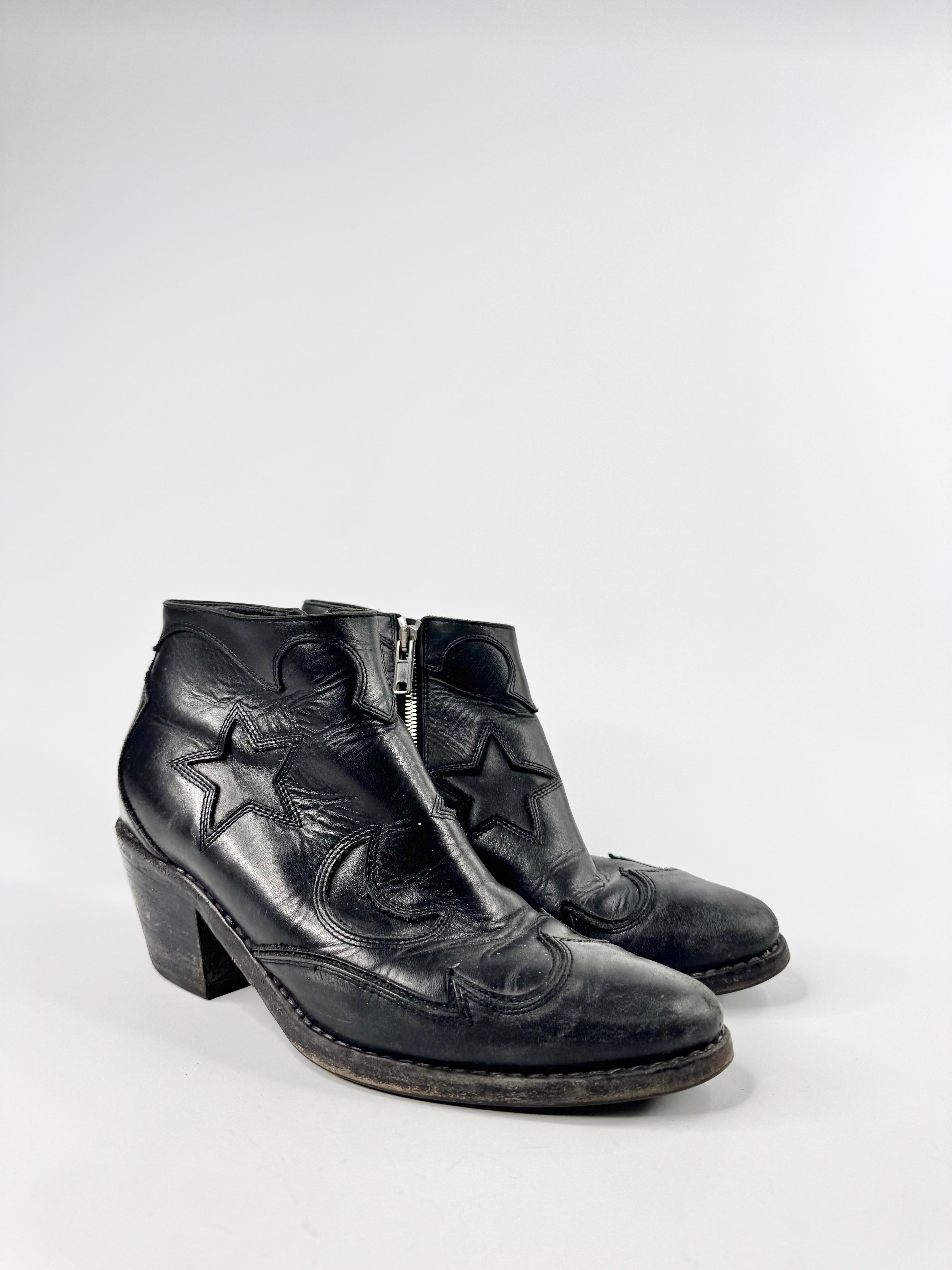 McQ Black Moon & Stars Cowboy Ankle Boots - EU39