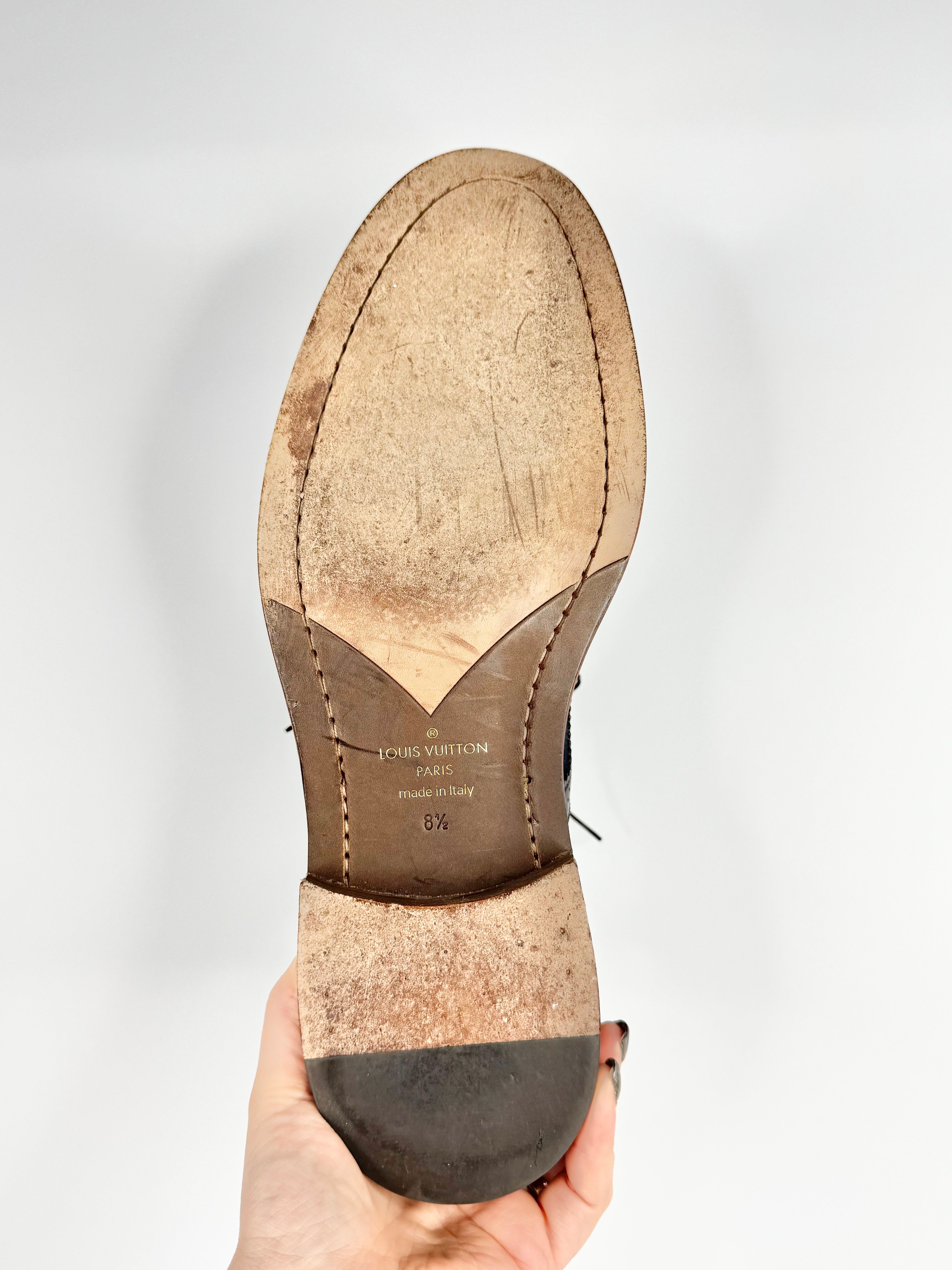 Louis Vuitton 'Voltaire' Denim & Burgundy Leather Derby Shoes - EU43