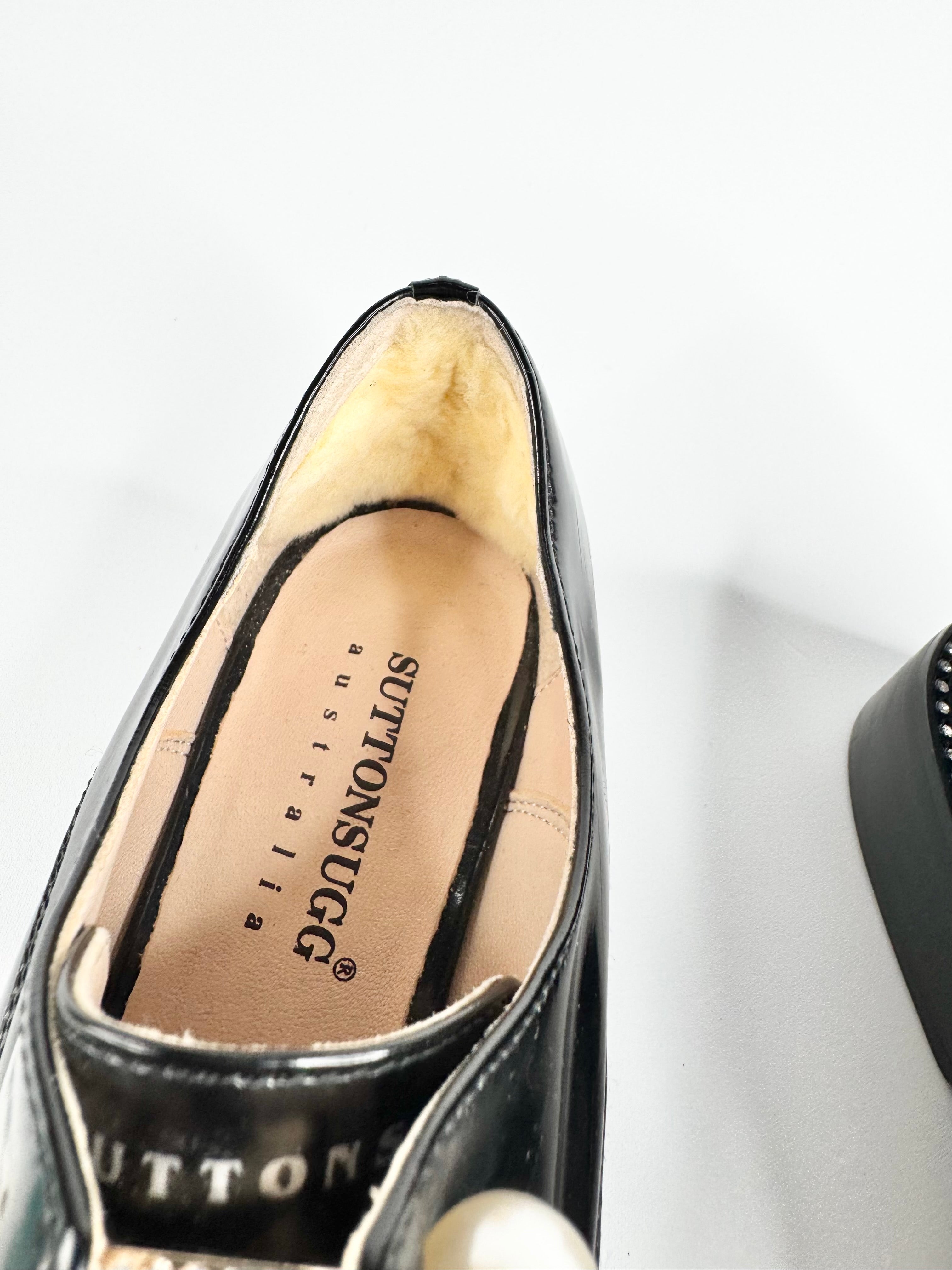 Suttonsnug Black Diamonte & Faux Pearl Embellished Loafers - EU35