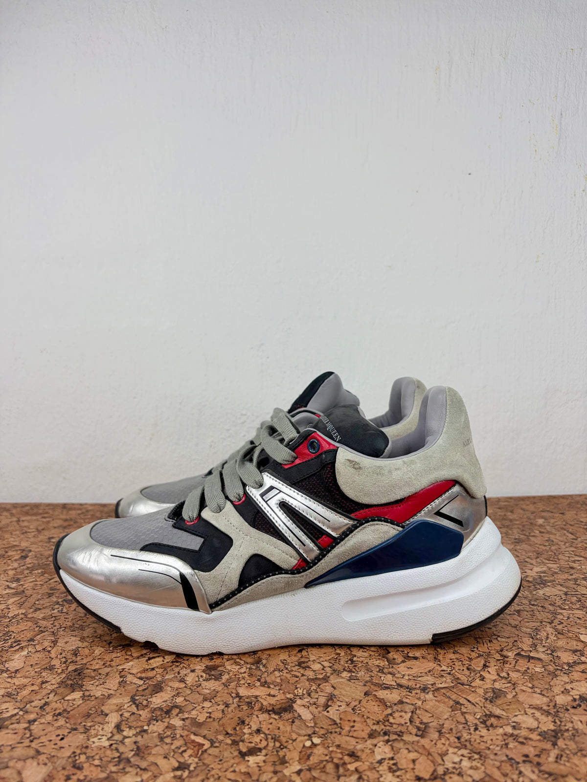 Alexander McQueen Oversized Patchwork Cocktail Silver Sneakers - EU42