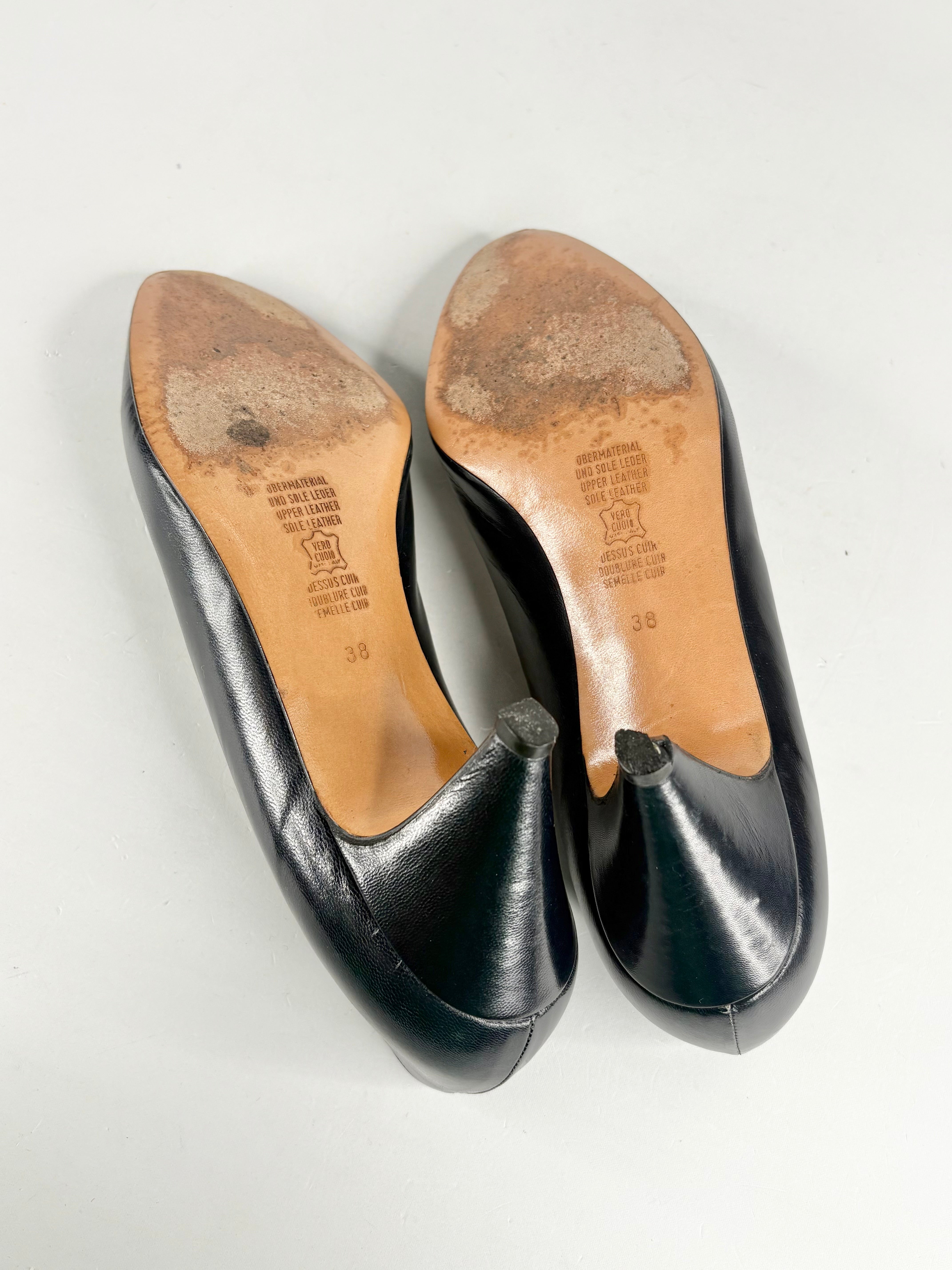 Vintage G. Zuin Black Leather Woven-Toe Pumps - EU38