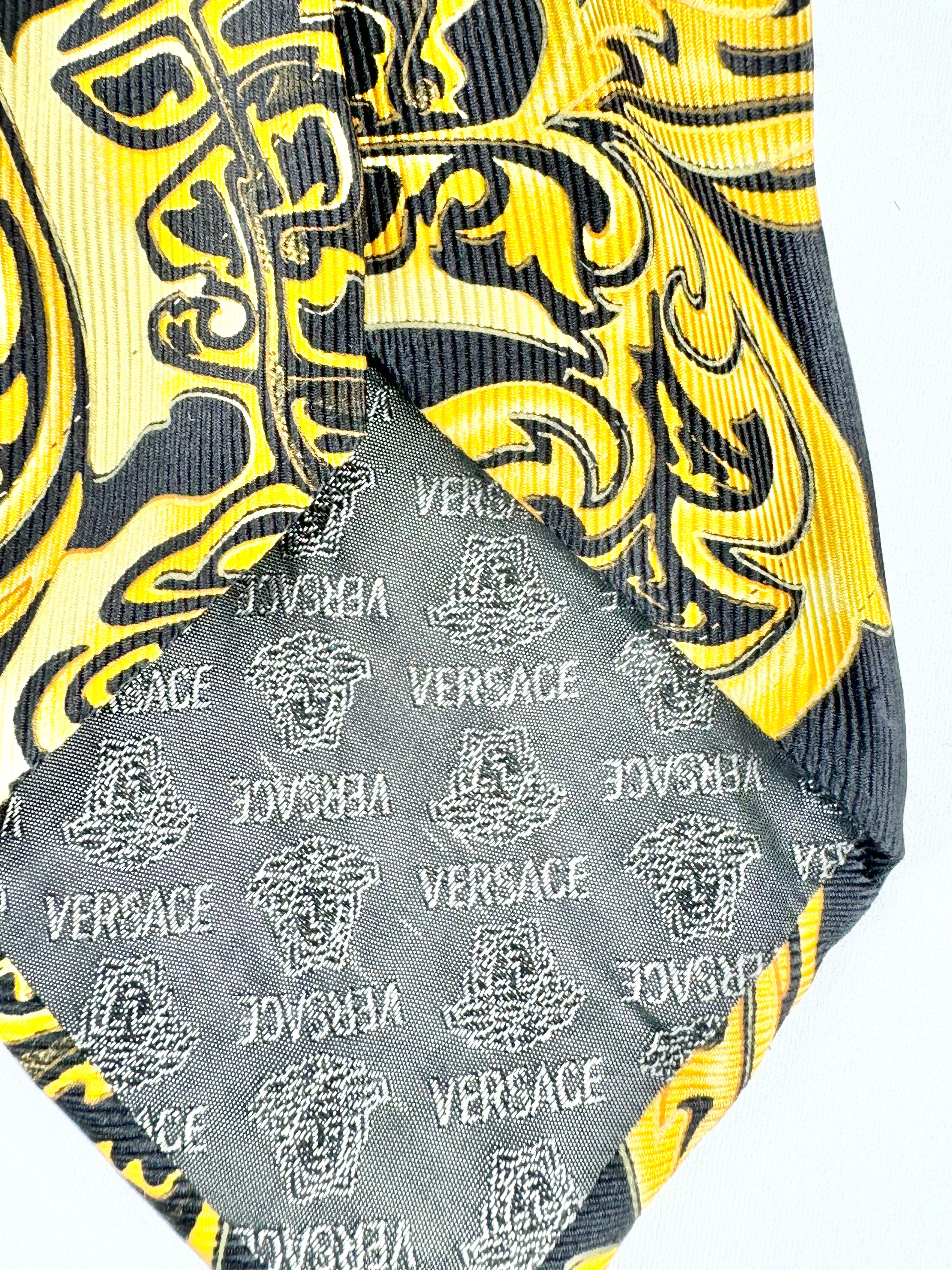 Versace Black & Gold Brocade Pattern Silk Tie