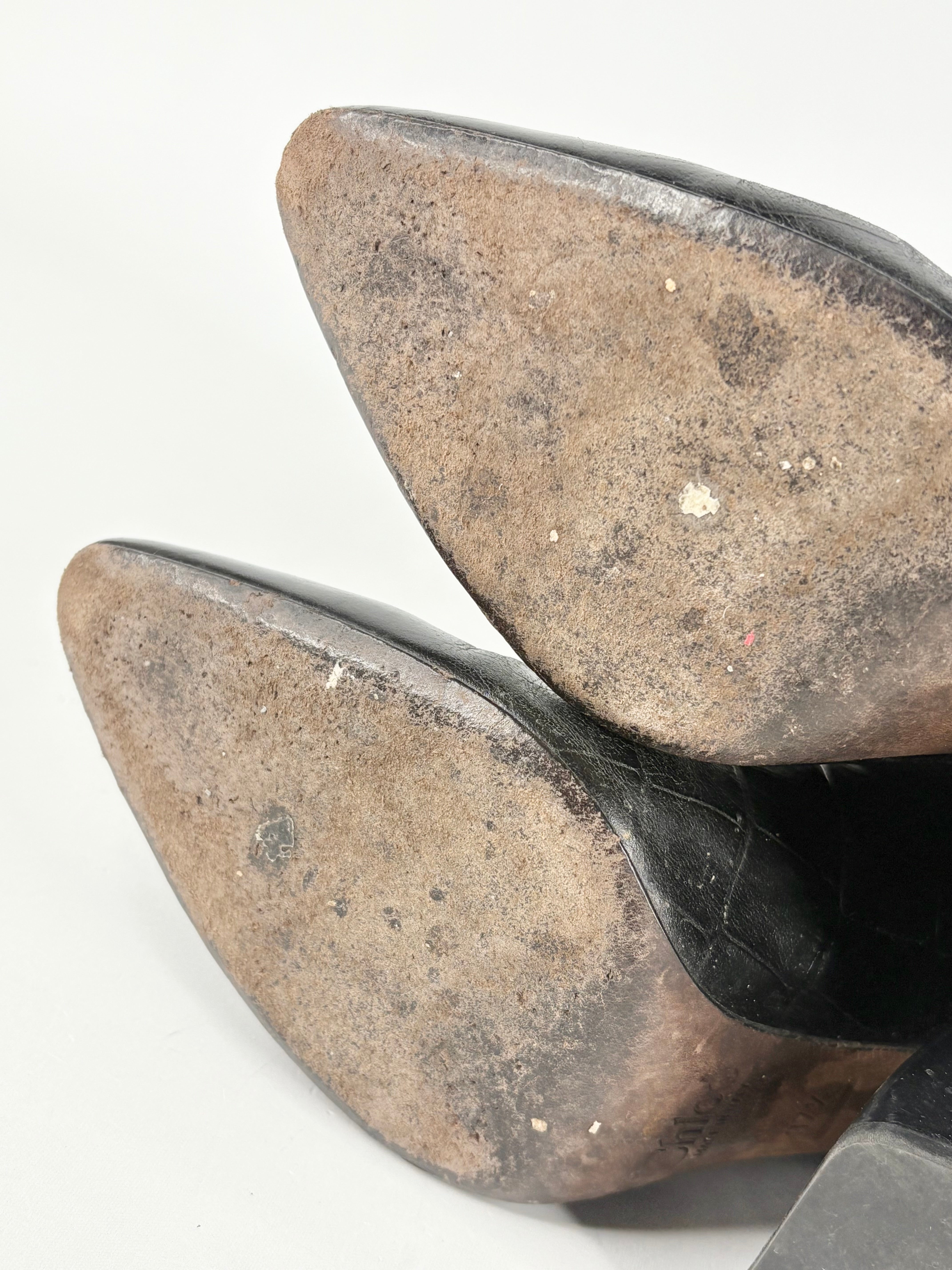Chloé Black Leather Croc-Embossed Wave Boots - EU37.5