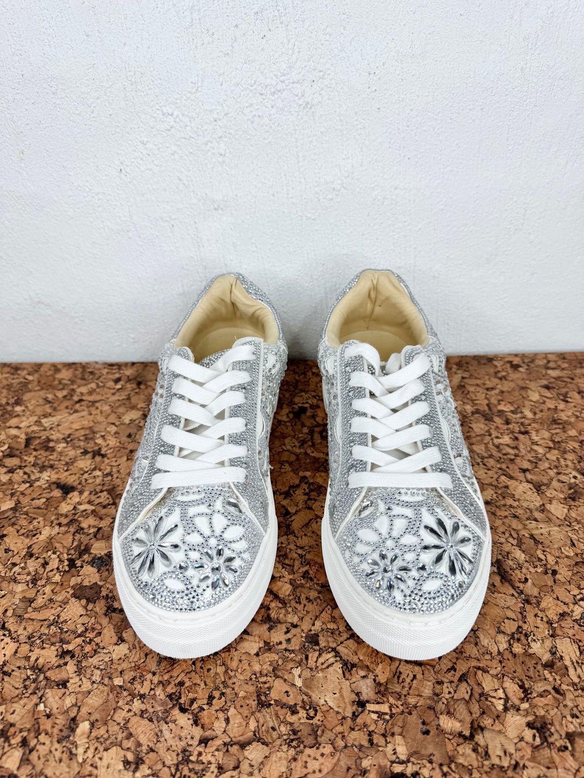 Betsy Johnson White Rhinestone Platform Sneakers - EU40