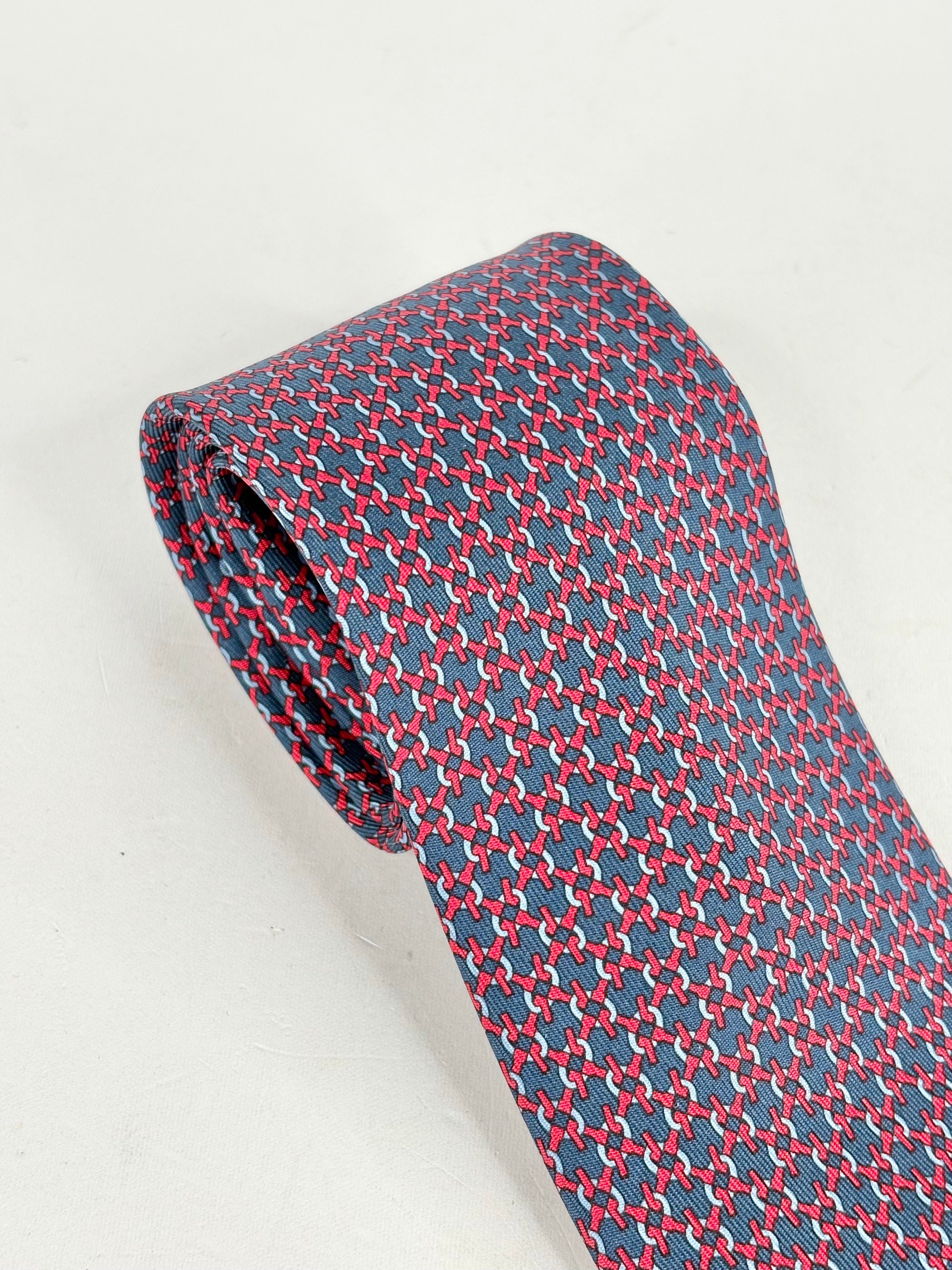 Hermès Blue & Red Patterned Twill Silk Tie
