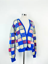 Vintage 70s Blue, Grey & Pink 3D Knitted Cardigan - AU12