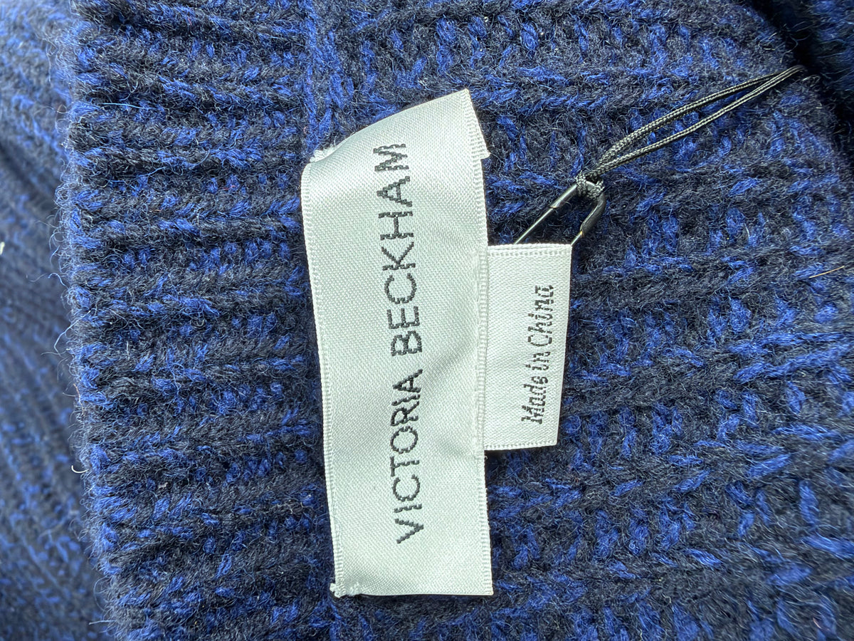 Victoria Beckham Autumn Winter 21 Blue Structured Lambswool Tie Crewneck NWT - AU8/10