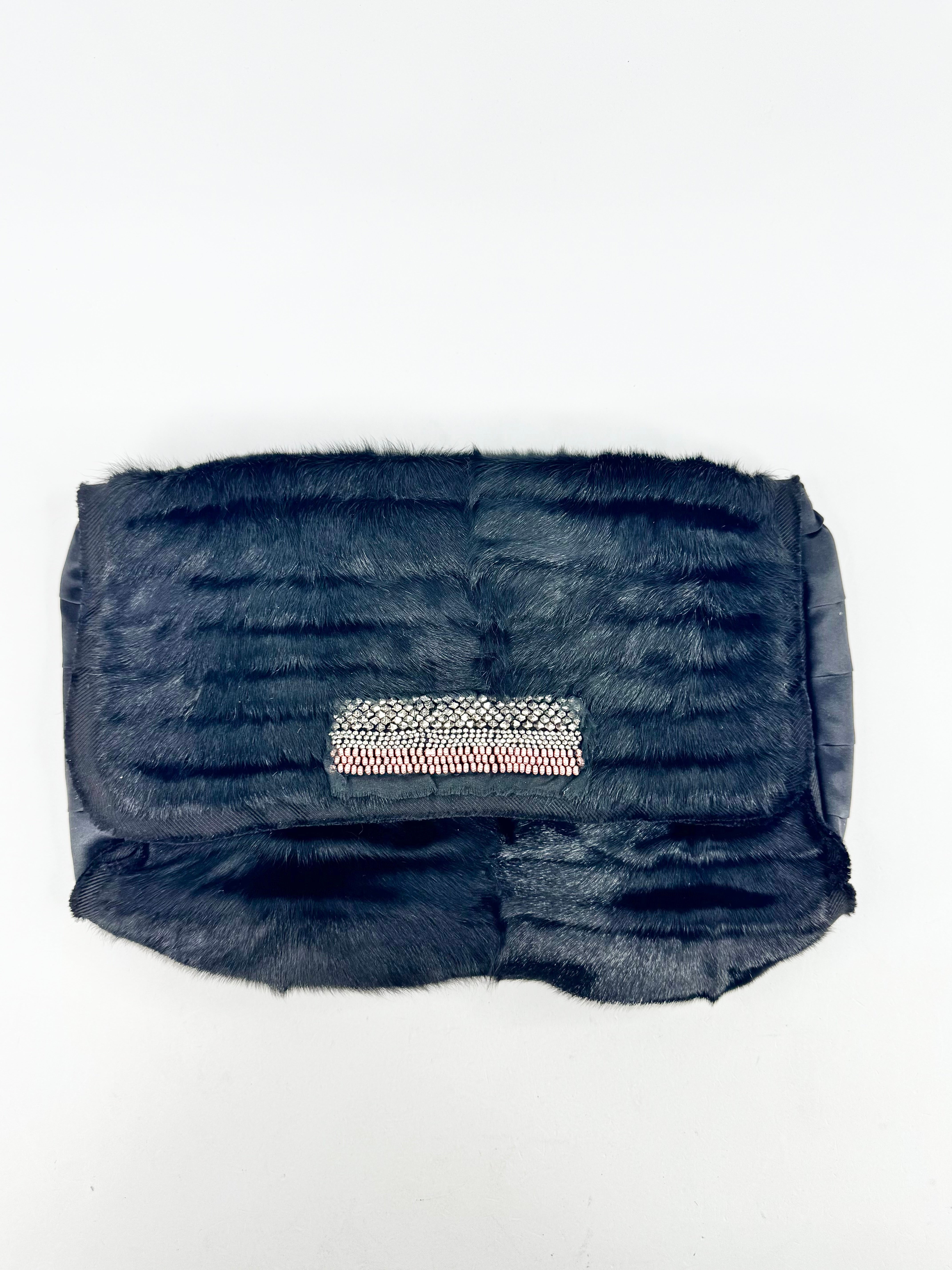 Solleciti Black Fur Bag with Silver Beading