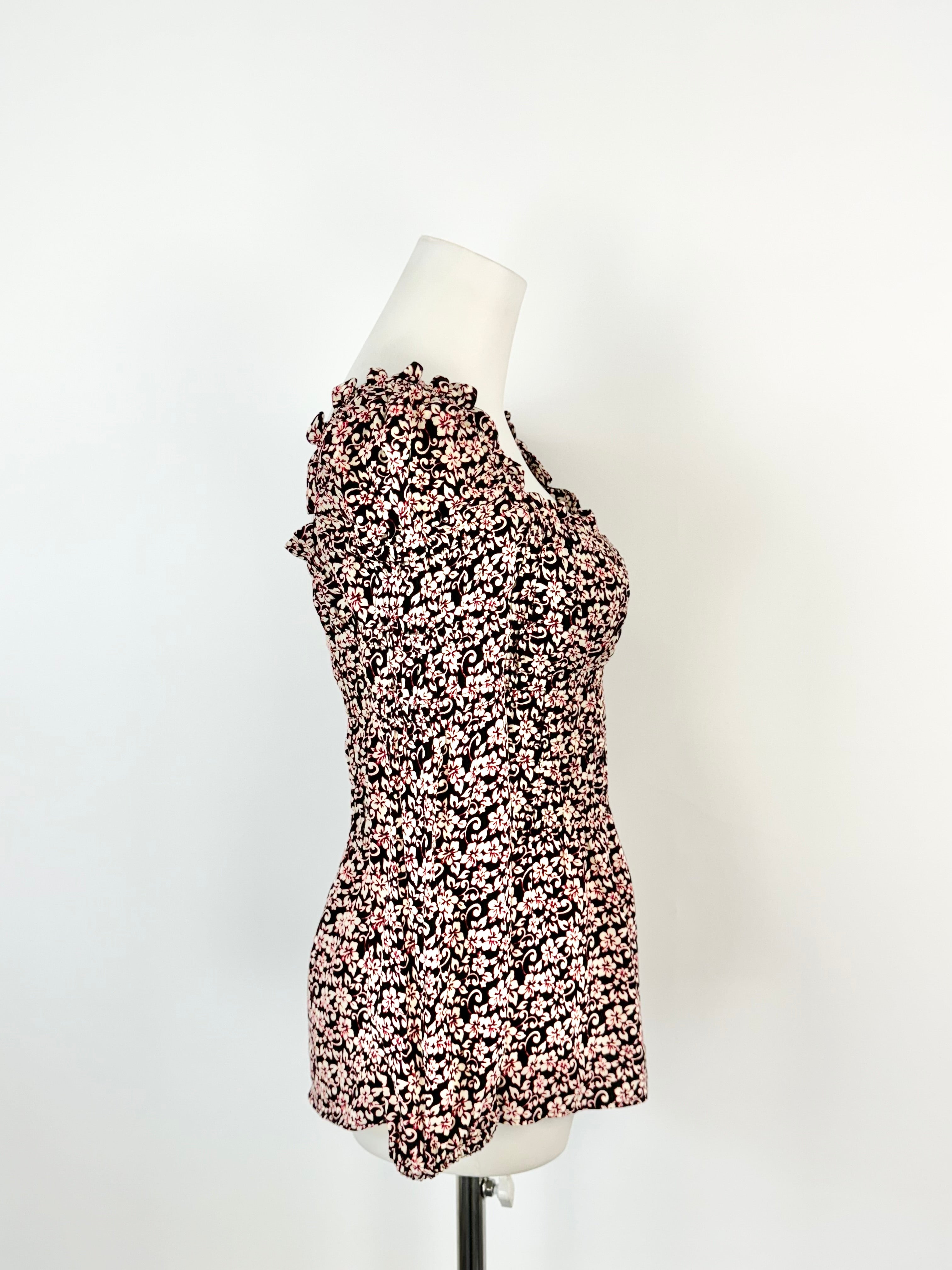 Maje Red Cream & Black Floral 'Lanael' Peasant Blouse - AU8