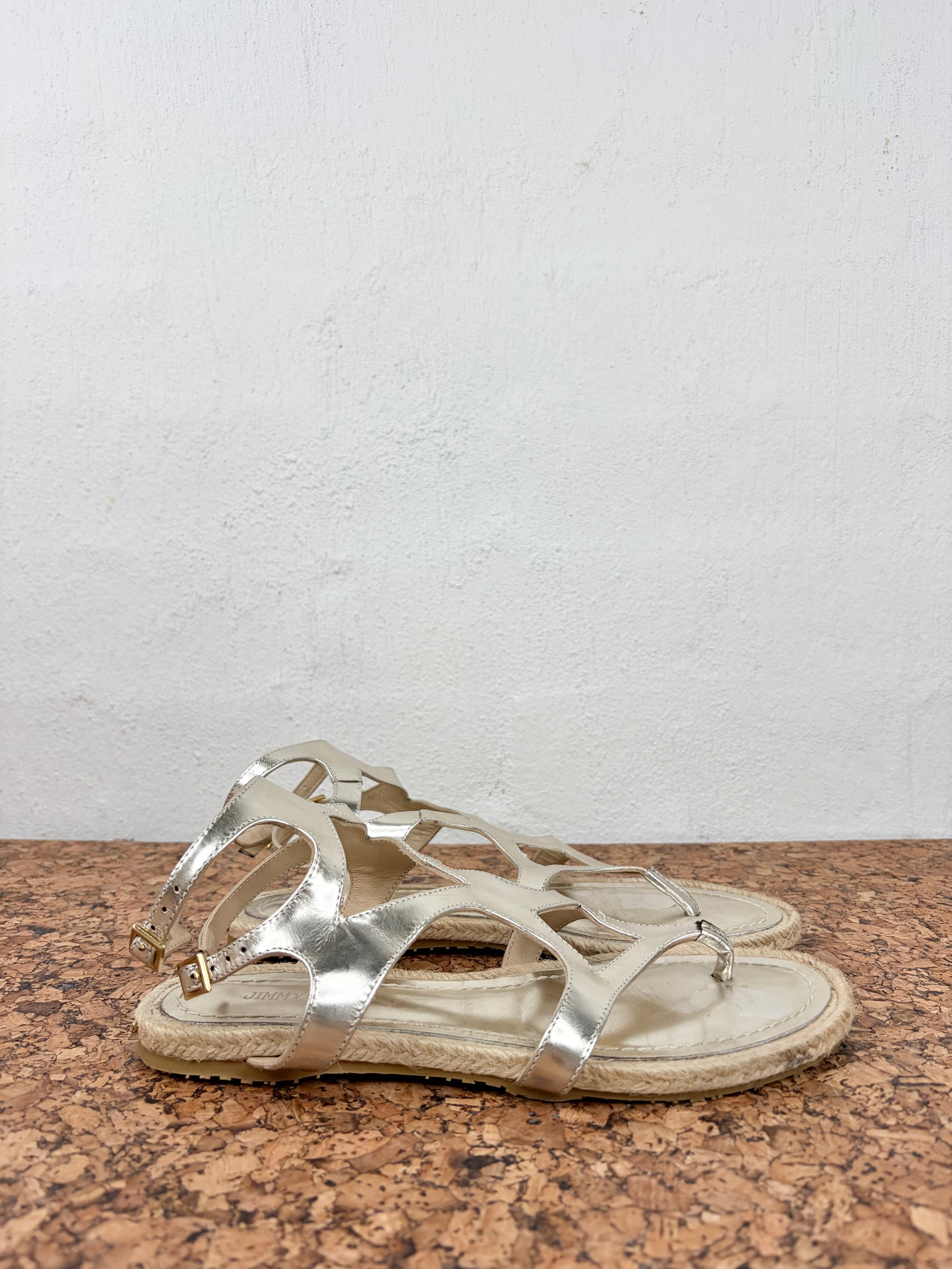 Jimmy Choo Metallic Silver Gladiator Sandal - EU38