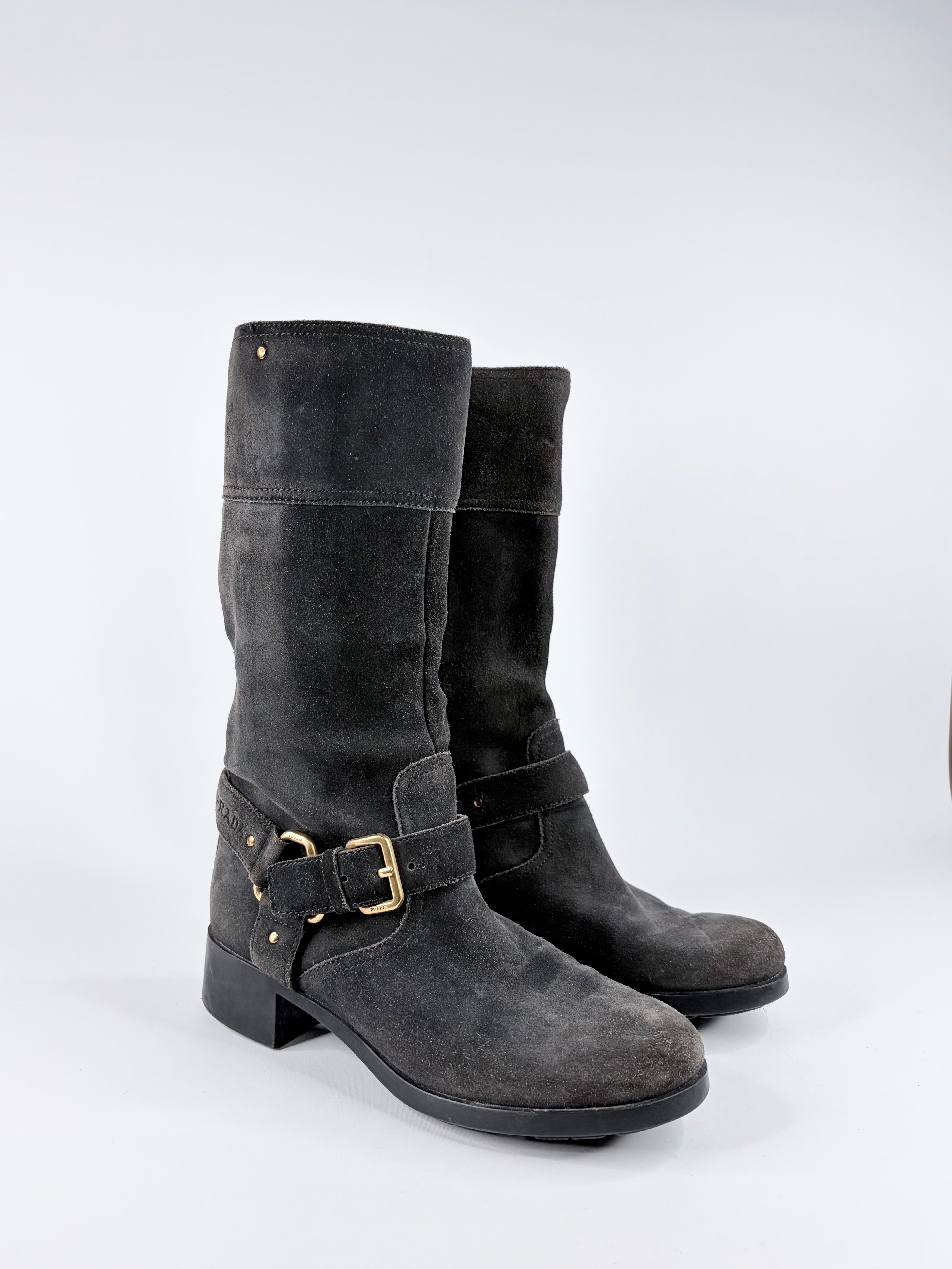 Prada Ash Grey Suede Biker Boots - EU