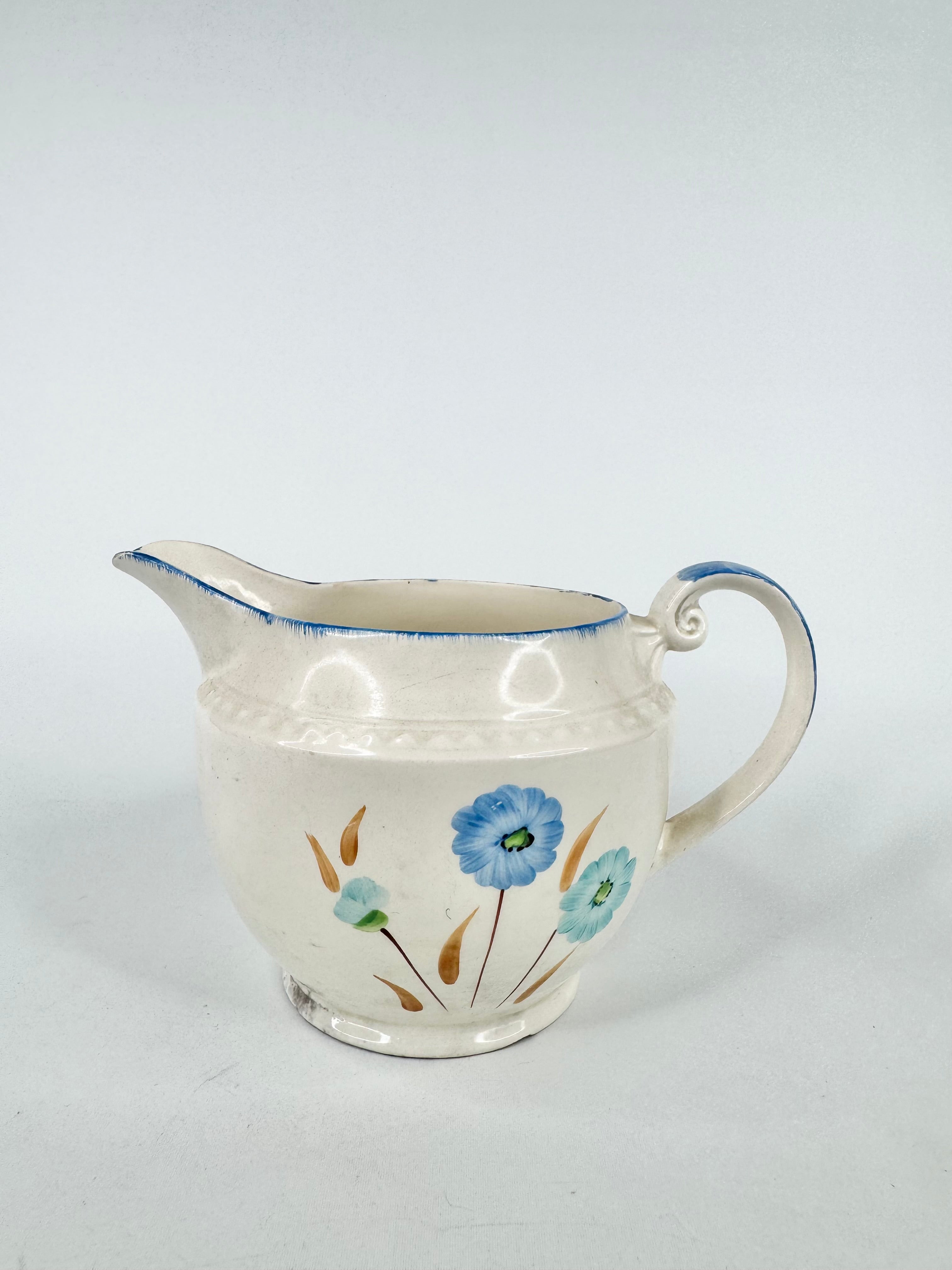 Swinnertons Staffordshire England White With Blue Detail and Floral Motif Creamer Jug
