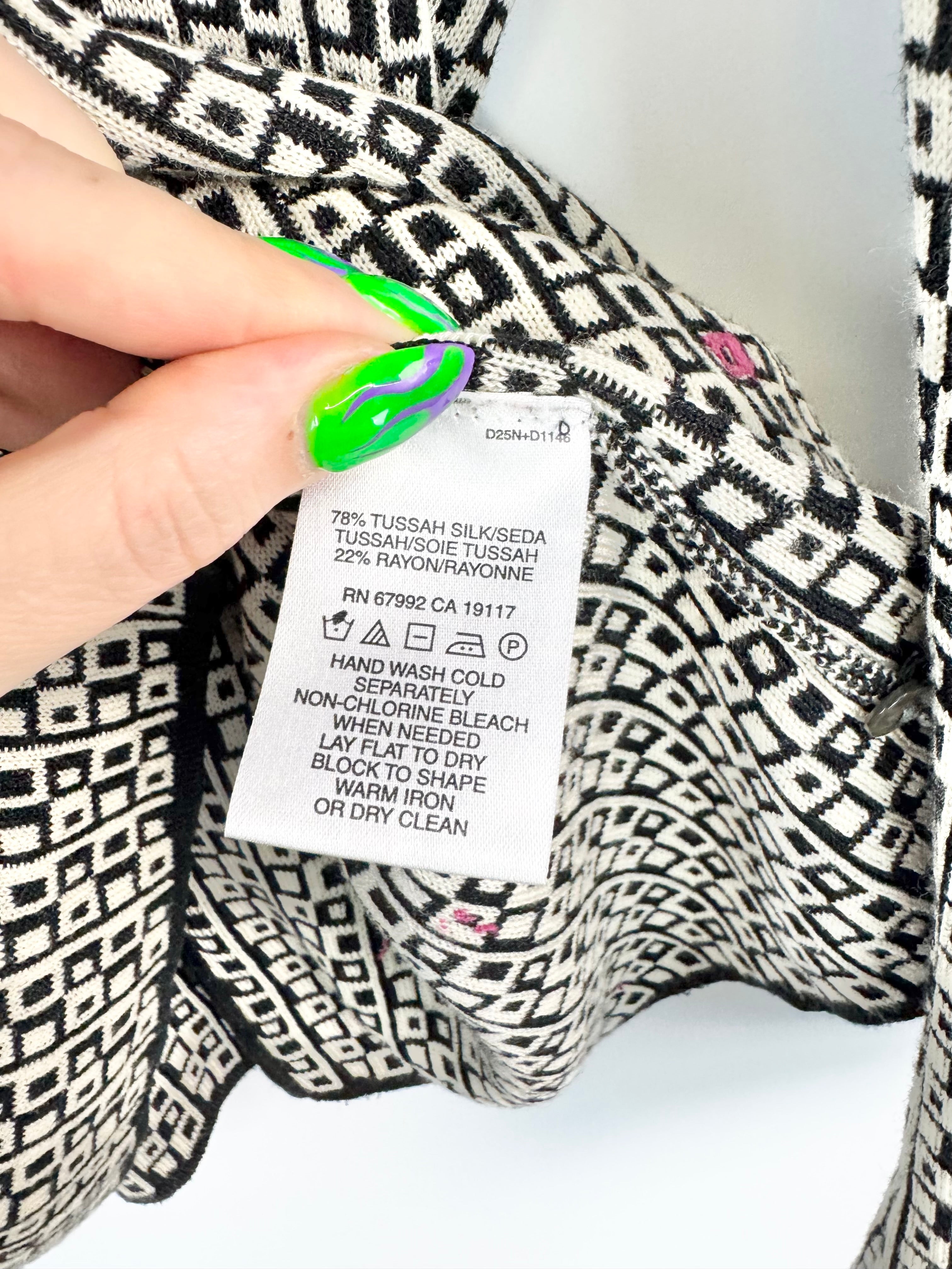 Sigrid Olsen Black & White Patterned Silk Blend Jumper - AU10/12